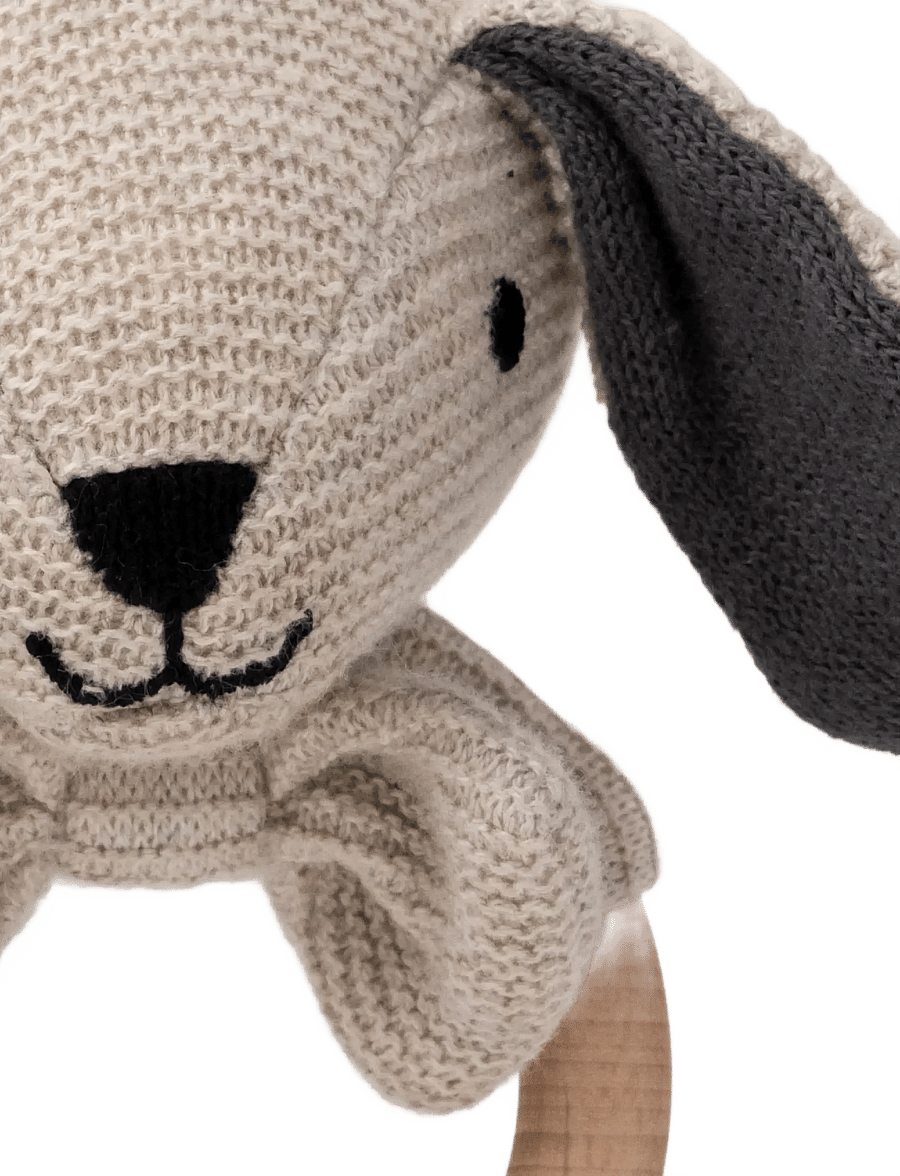 Teddykompaniet - Teddy baby, Organic Rattle Dog, Knitted - kõrinad - beige - 2