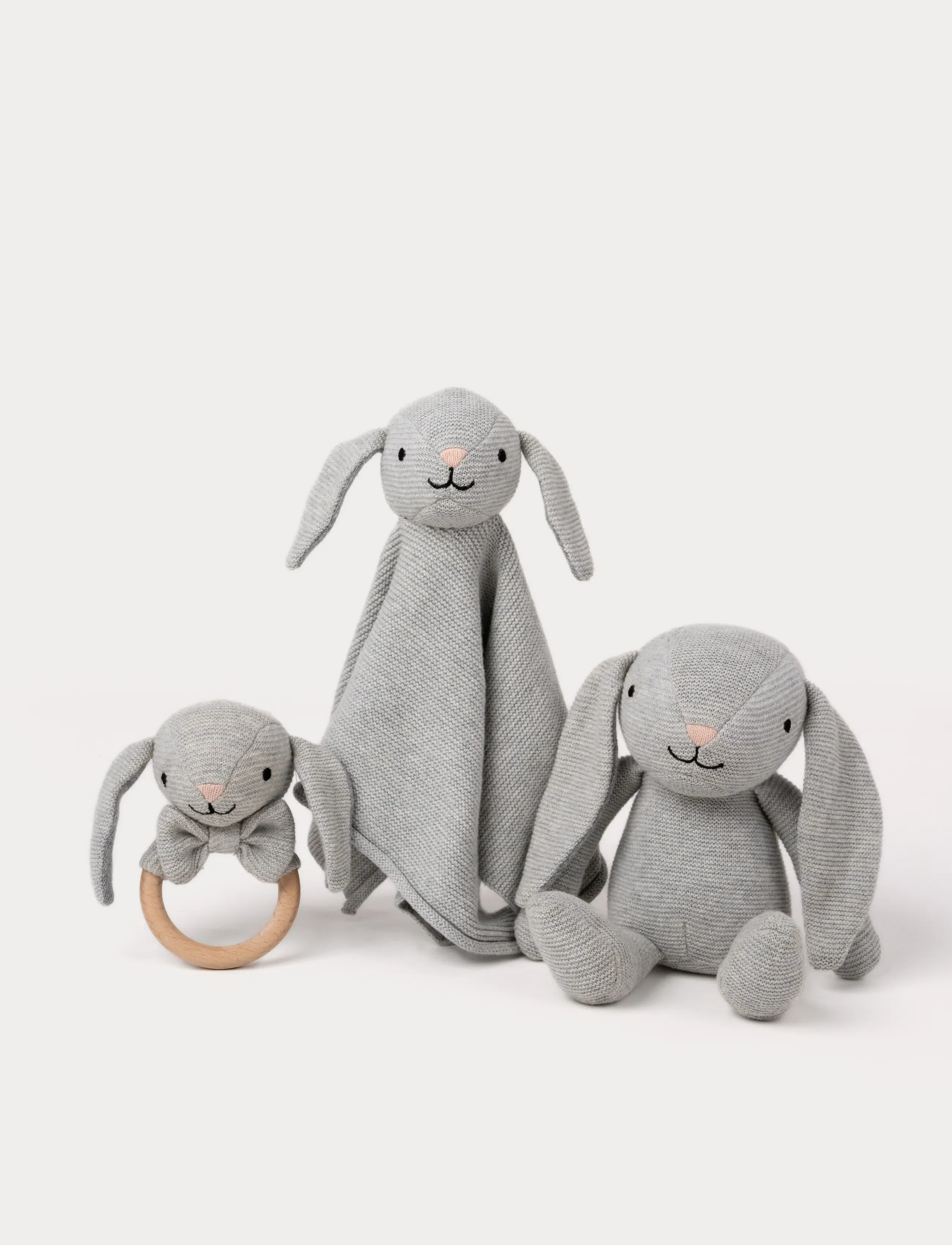 Teddykompaniet Teddy Baby, Organic Doudou Rabbit, Knitted, 27 cm, Grey, Babysøvn > Nusseklude, Børn