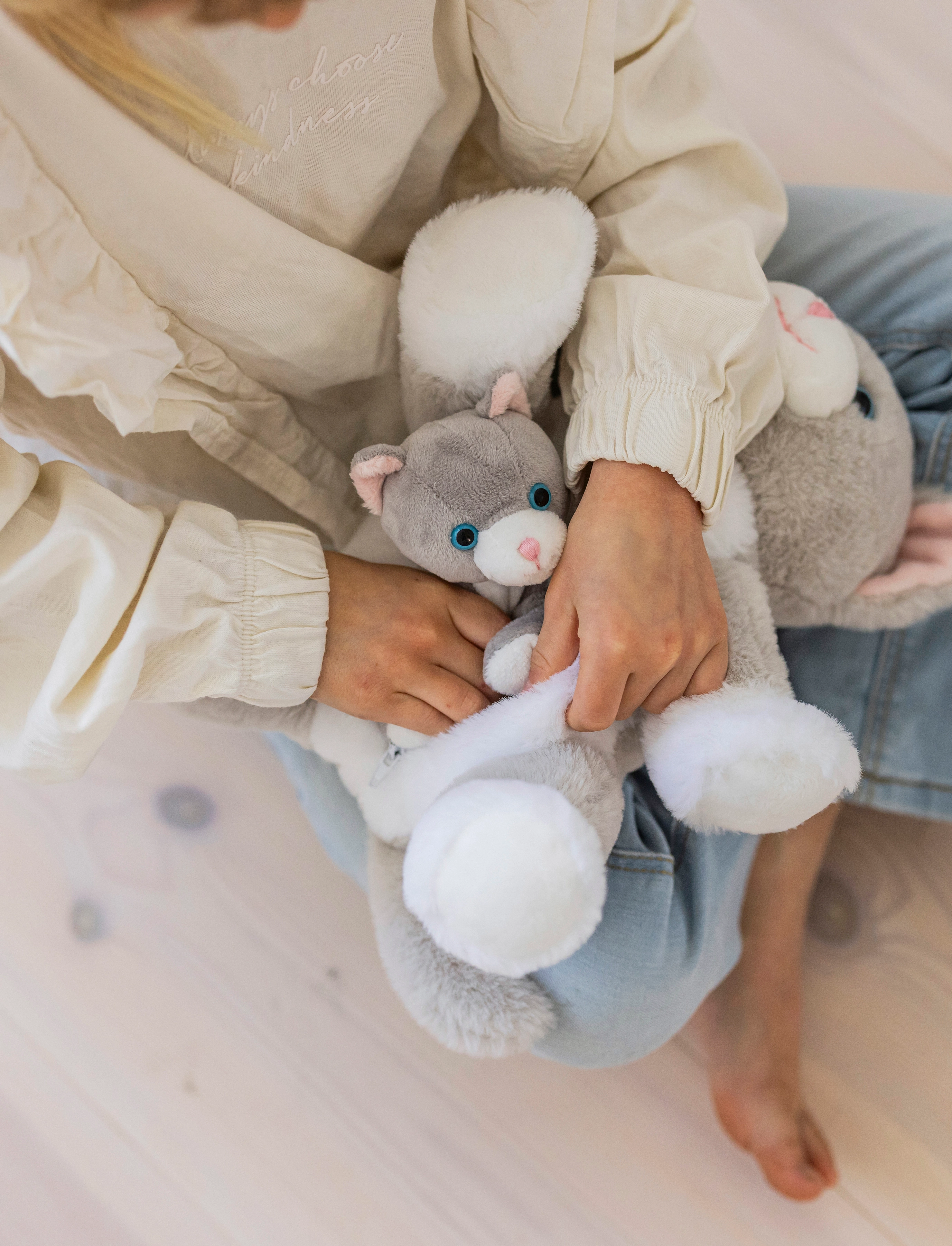 Teddykompaniet The Cat Tuva With Kitten, 23 cm, Grey, Soft Legetøj > Stuffed Animals, Børn