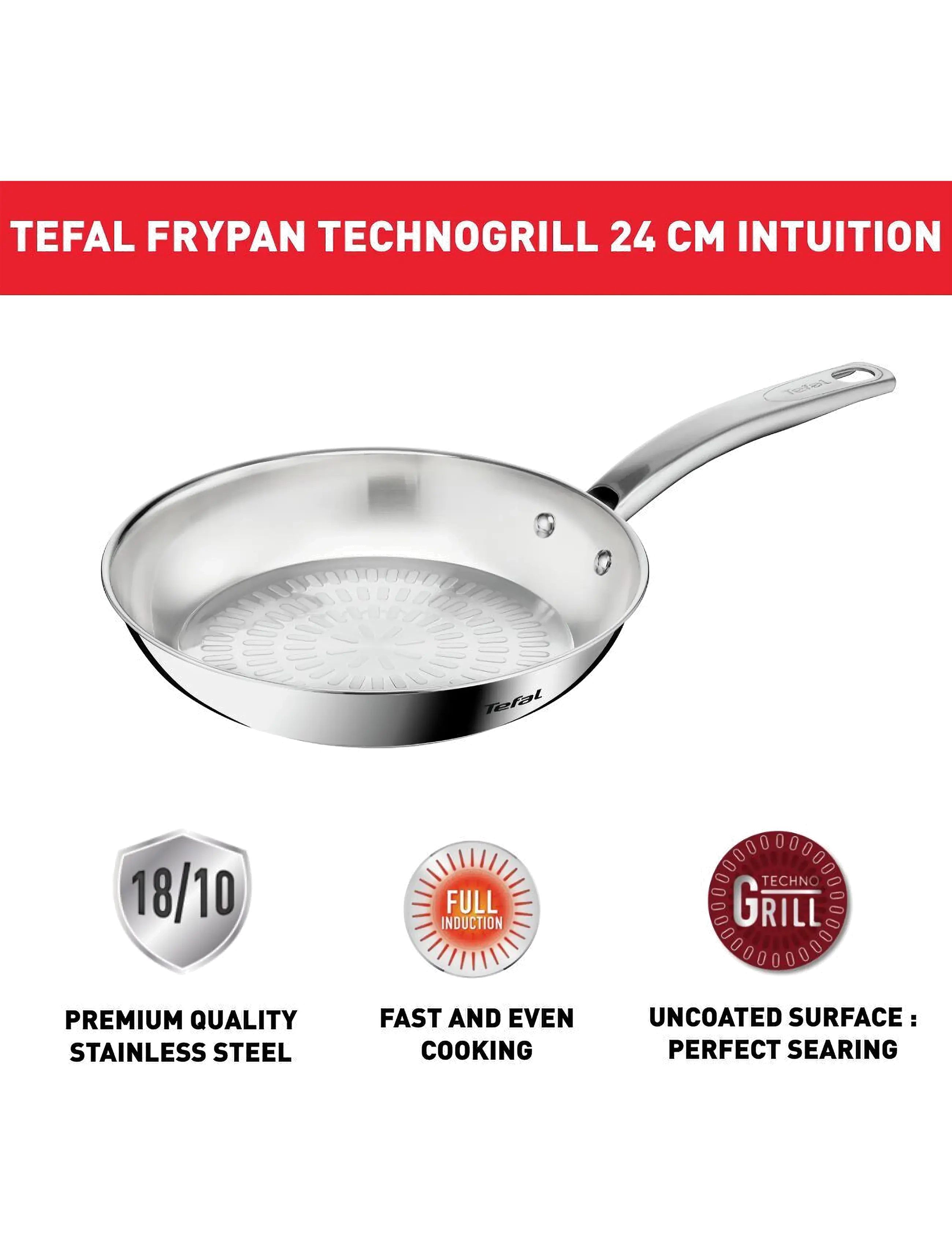 Tefal - Intuition Techdome Frypan 24 cm - bratpfannen - stainless steel - 3