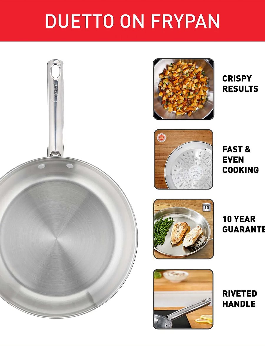 Tefal - Duetto ON Fry pan 28 cm, uncoated - praepannid ja pannid - stainless steel - 0