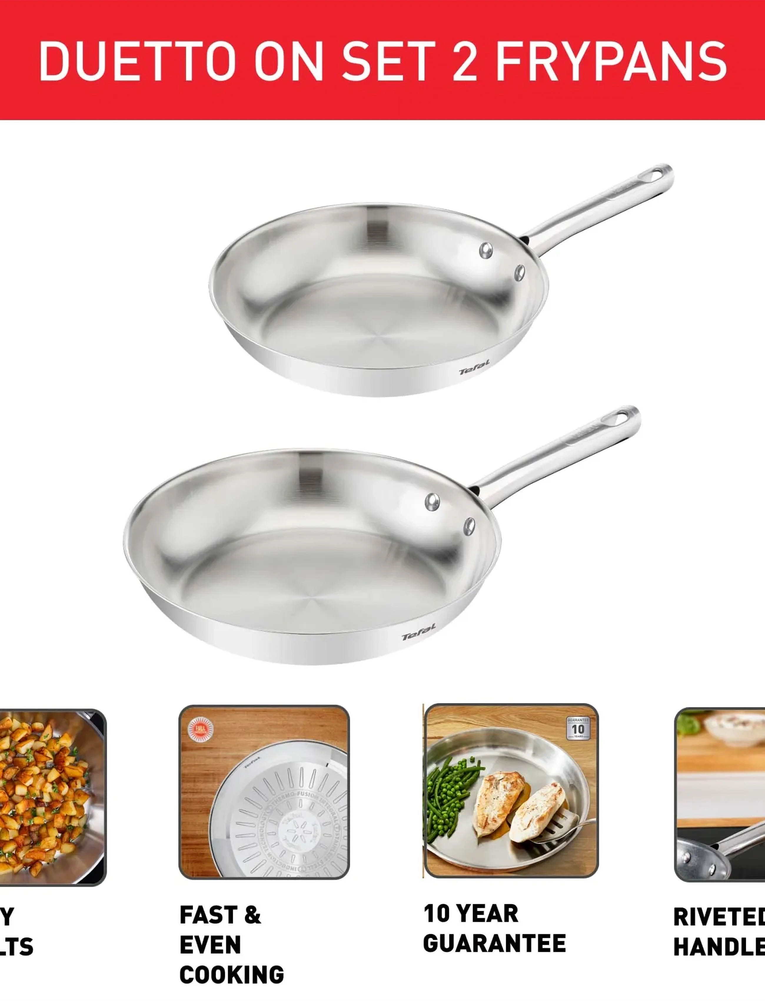 Tefal Duetto On Fry Pan 2 Pcs. Set (Fp 24+28 Cm), Uncoated, Ø24+28 cm, Pots & Pans, Silber - Frying Homeware