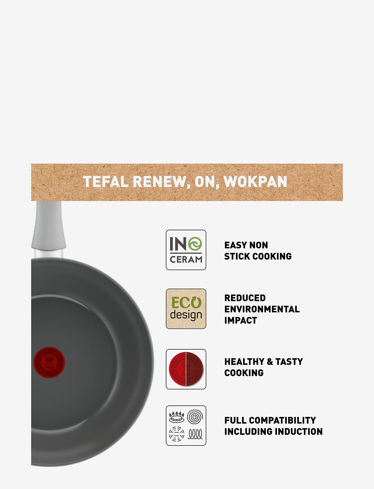 Tefal - Renew ON Wokpan 28 cm Grey - köp efter pris - grey - 3
