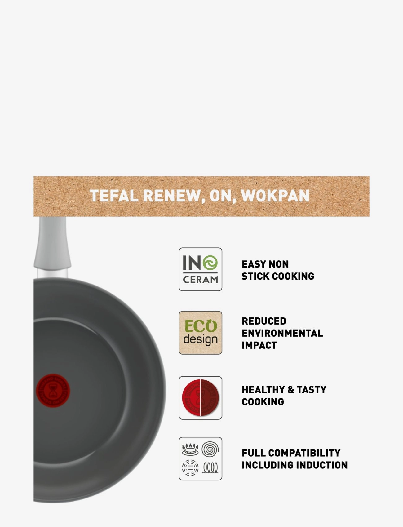 Tefal - Renew ON Wokpan 28 cm Grey - wokkipannut - grey - 4