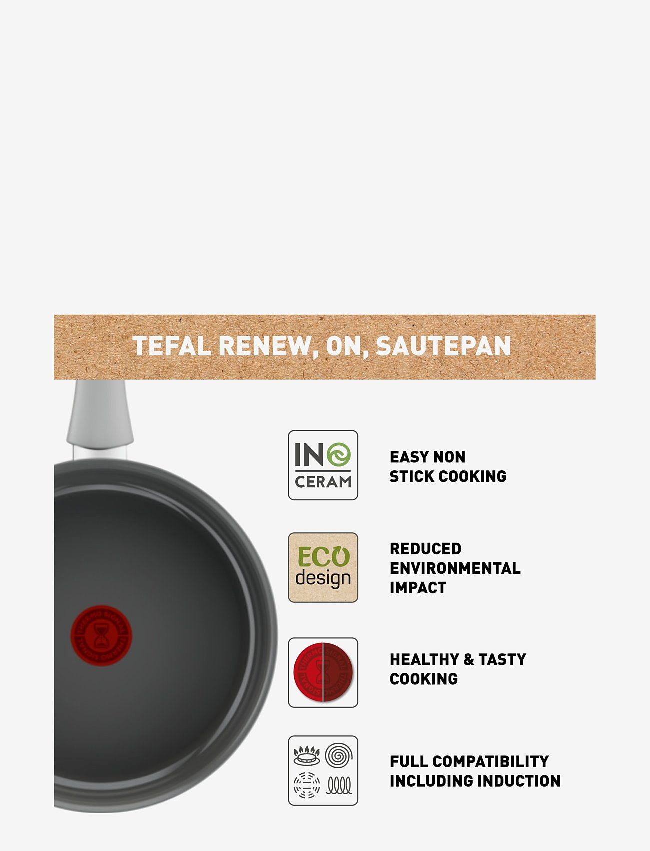 Tefal - Renew ON Sautepan 24 cm + lid Grey - grey - 3