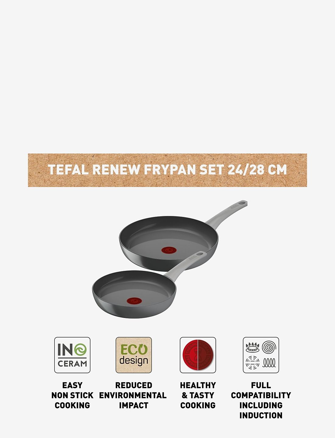 Tefal Renew On 2 Pcs Set Frypans 24 And 28 Cm Grey - Frying pans