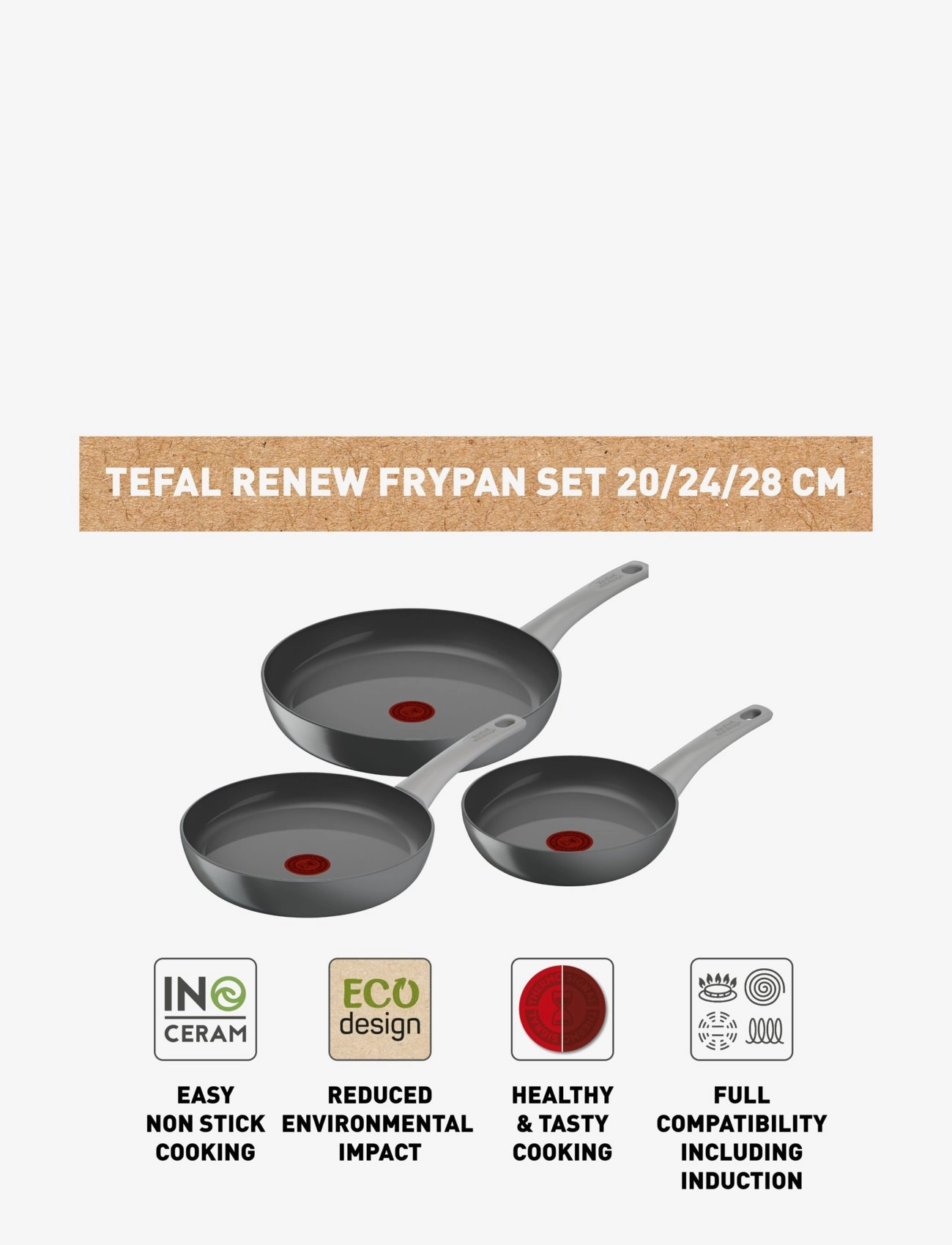 Tefal - Renew ON 3 pcs set : Frypans 20, 24 and 28 cm Grey - grey - 2