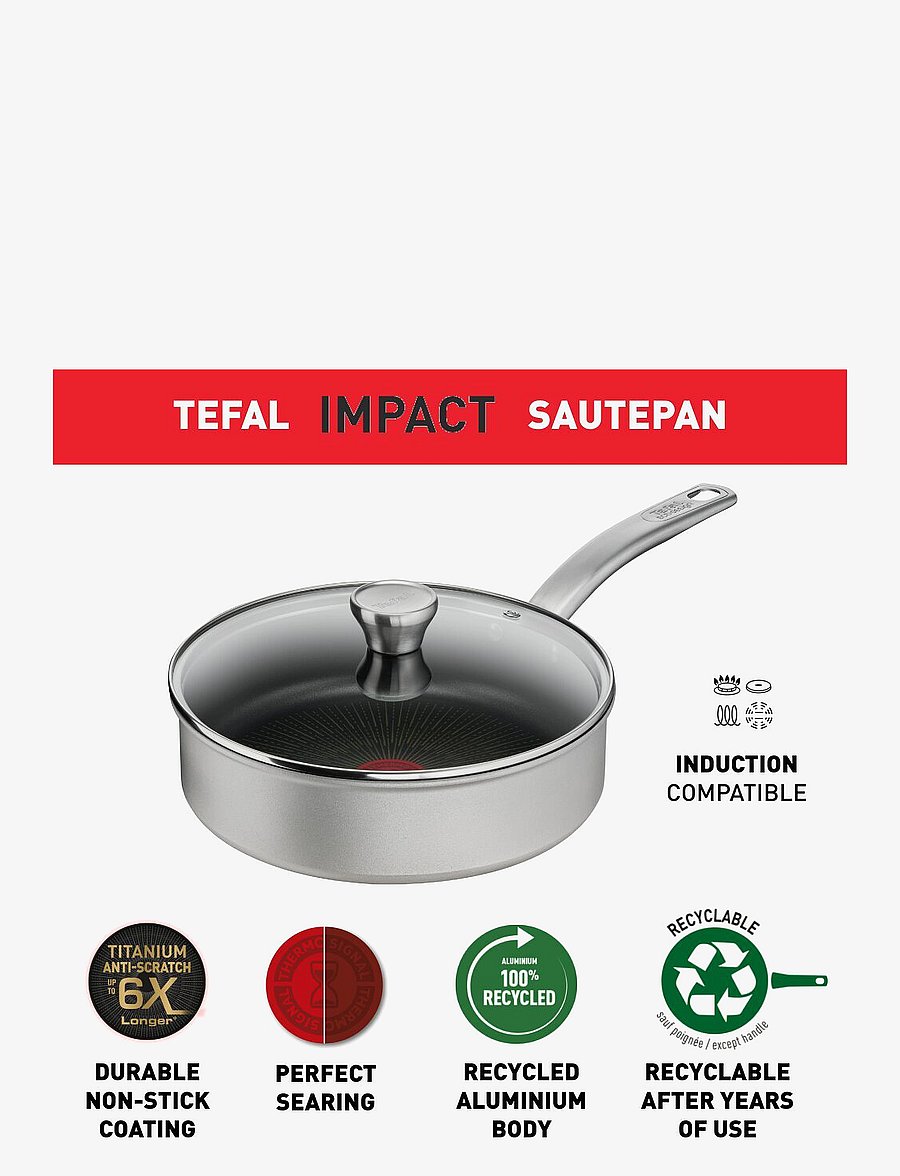 Tefal - Impact Sautepan 24 cm w. lid Silver - silver - 2