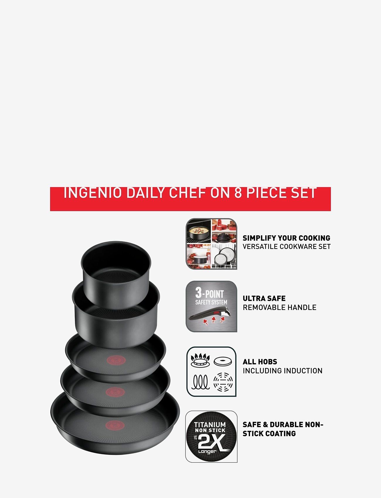 Tefal - Ingenio Daily chef ON 8 pcs set - stieltopf-sets - grey - 3