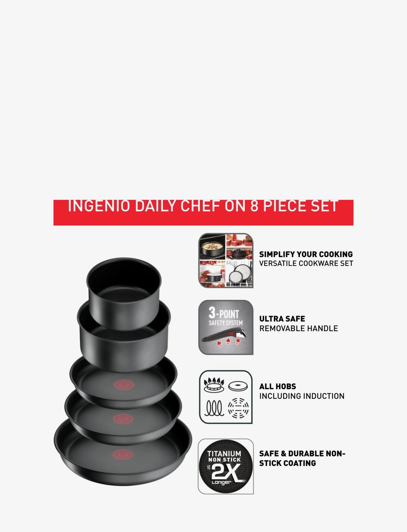 Tefal - Ingenio Daily chef ON 8 pcs set - grytset & kastrullset - grey - 4