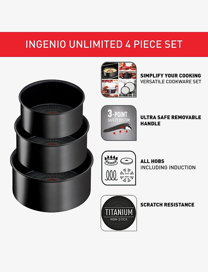 Tefal - Ingenio Unlimited 4 pcs set Black (16/18/20 cm) - black - 1