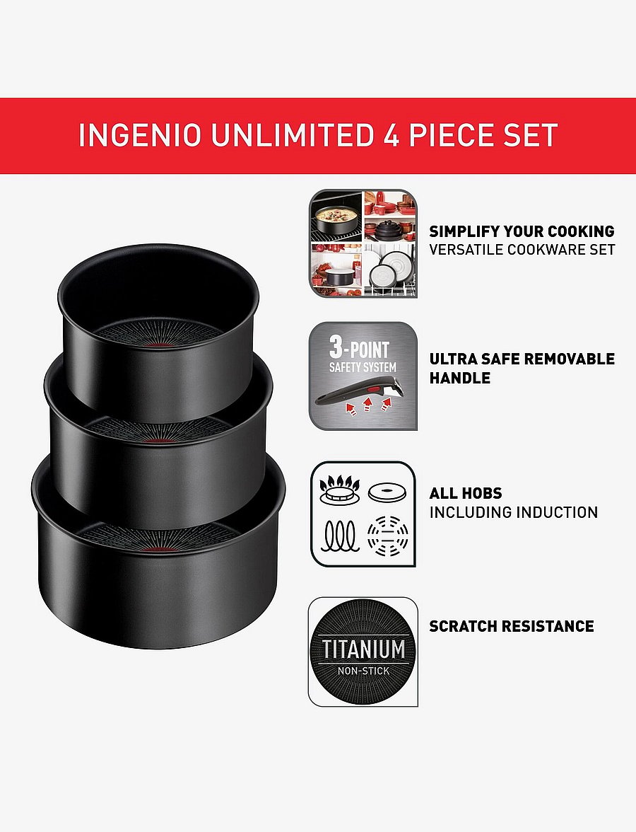 Tefal - Ingenio Unlimited 4 pcs set Black (16/18/20 cm) - black - 1