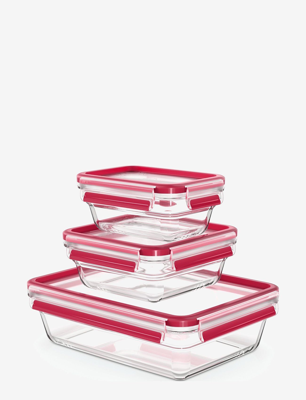 Tefal - MasterSeal Glass 3pcs Set 0,45L rect. + 0,8L squ. + 2L rect. - red - 0