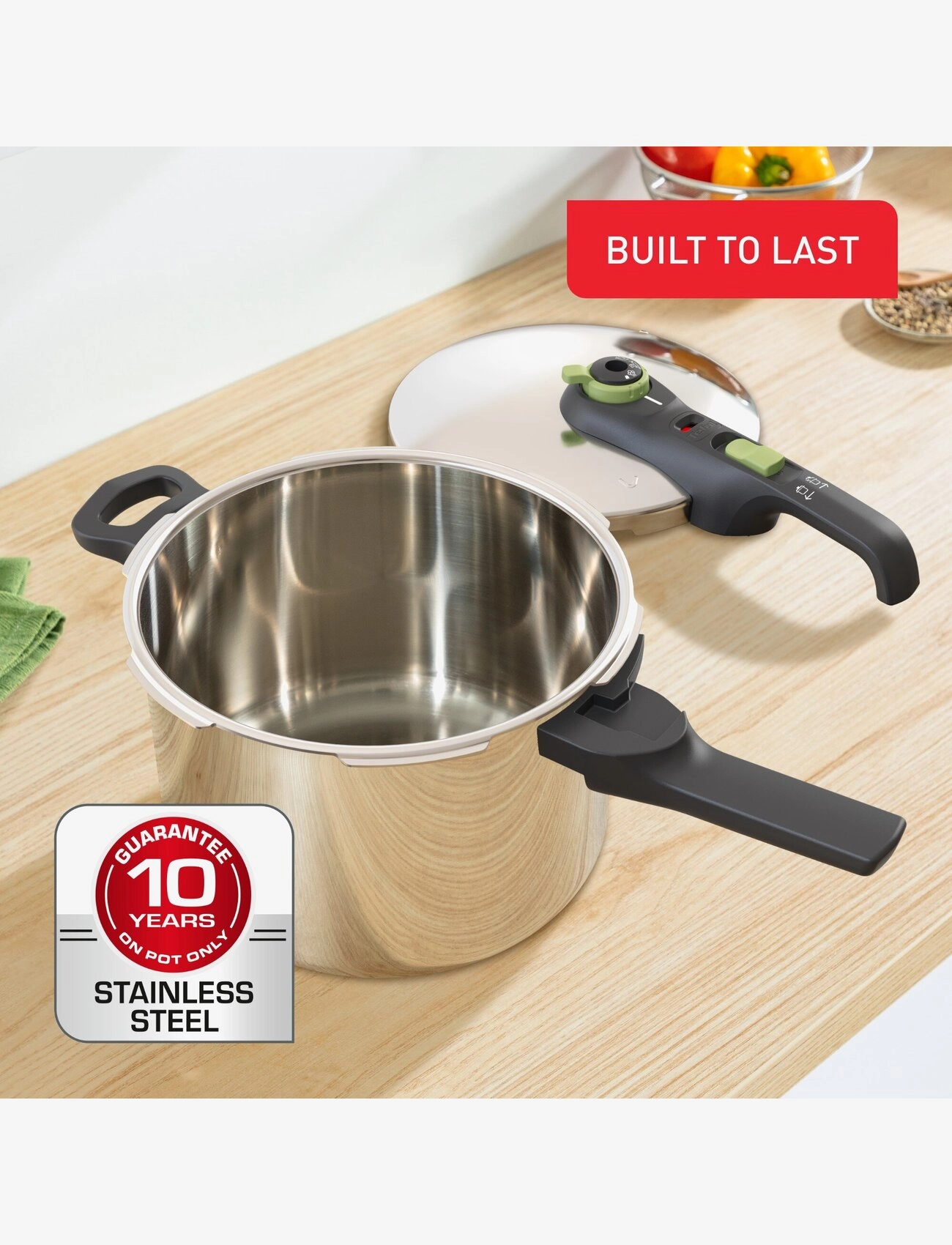 Tefal - Pressure cooker Secure Trendy 8 L w. steam basket - green - 2