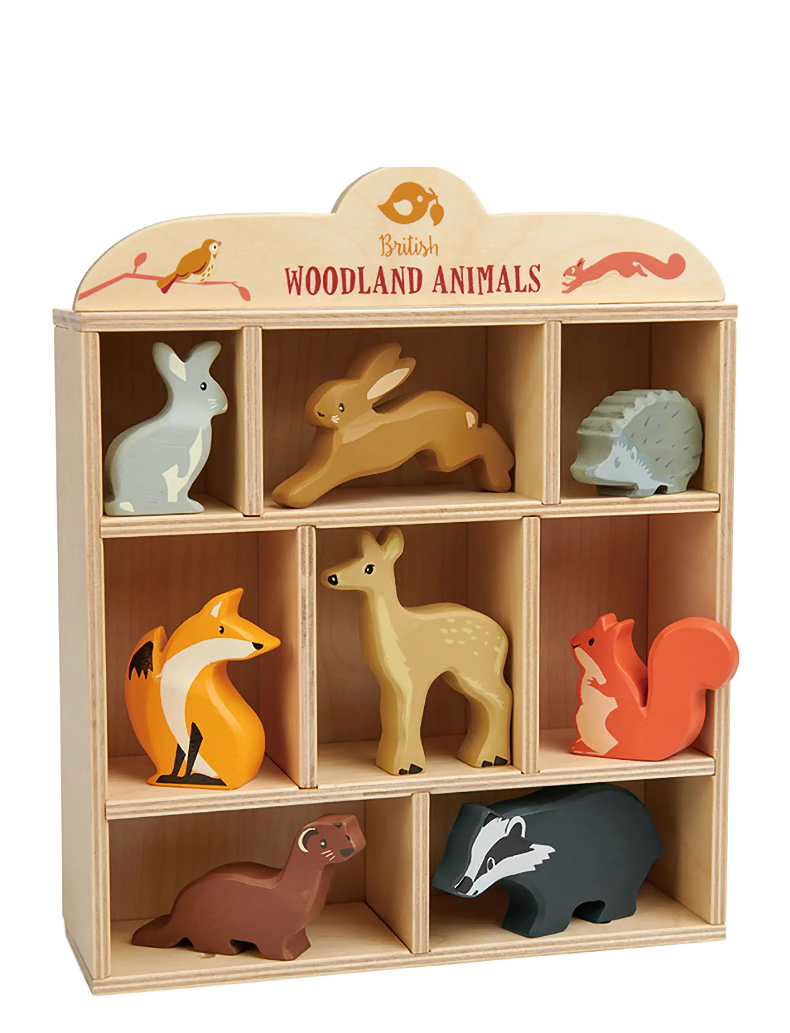 Tender Leaf Display Shelf with 8 Wooden Animals - Woodlands - Træfigurer - MULTI / multi