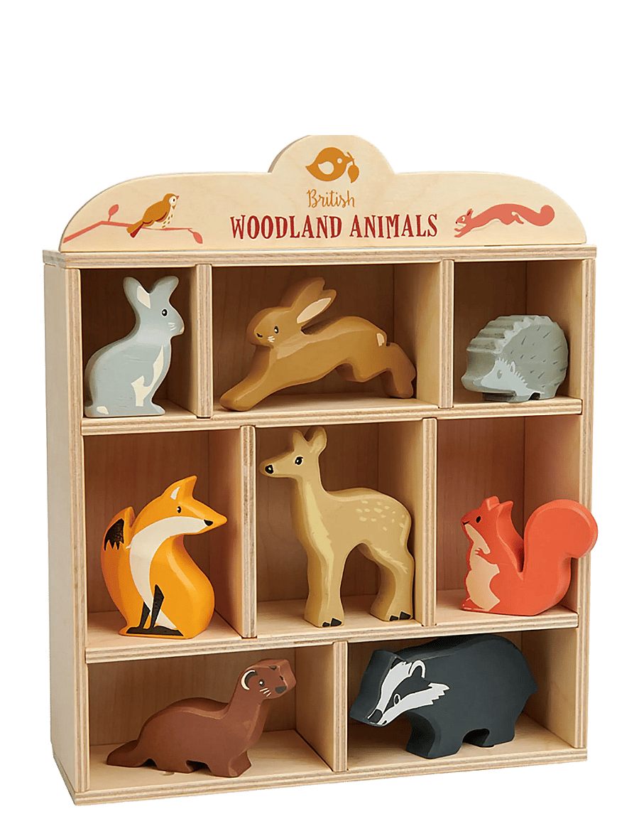 Tender Leaf - Display Shelf with 8 Wooden Animals - Woodlands - legesæt - multi - 1