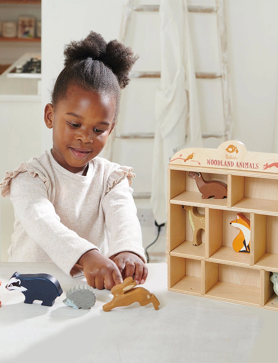 Tender Leaf - Display Shelf with 8 Wooden Animals - Woodlands - legesæt - multi - 4