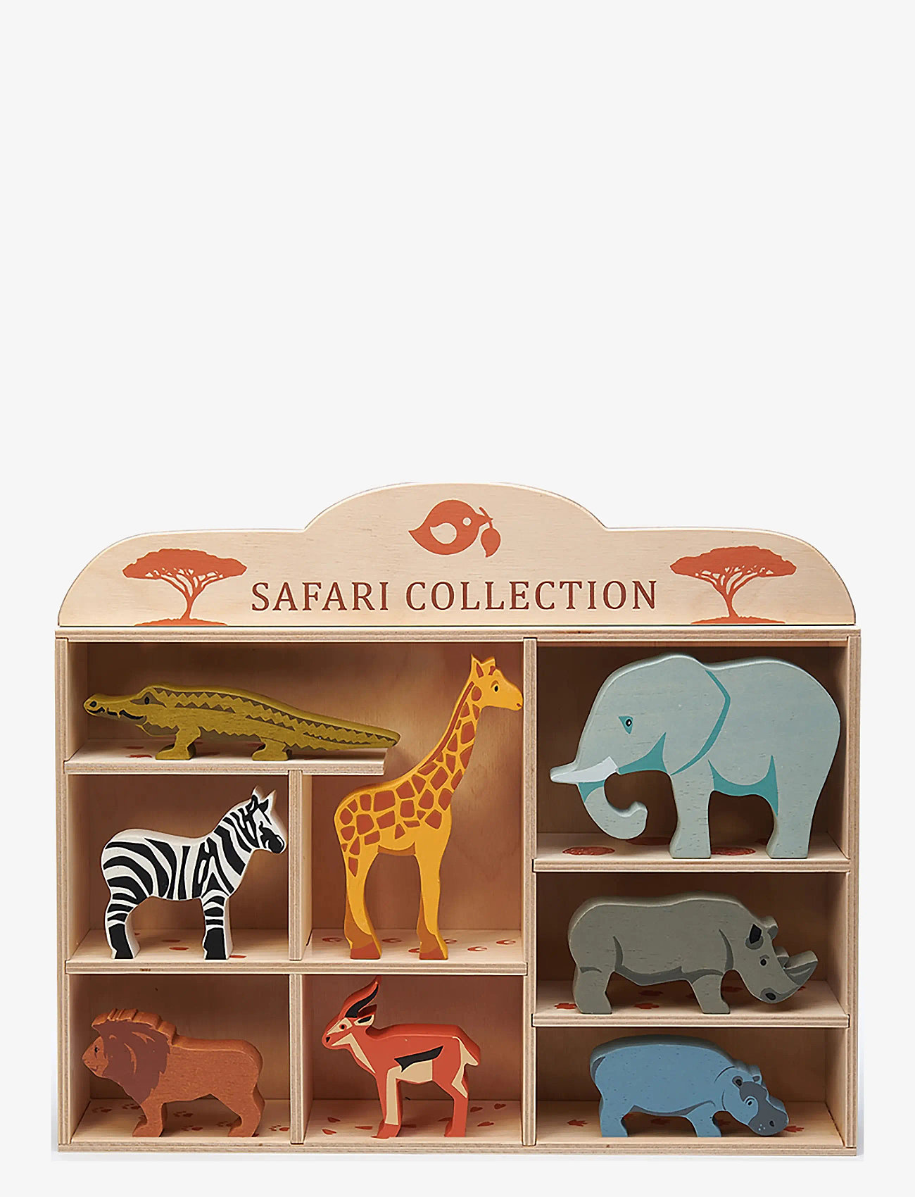 Tender Leaf - Display Shelf with 8 Wooden Animals - Safari - trefigurer - multi - 1