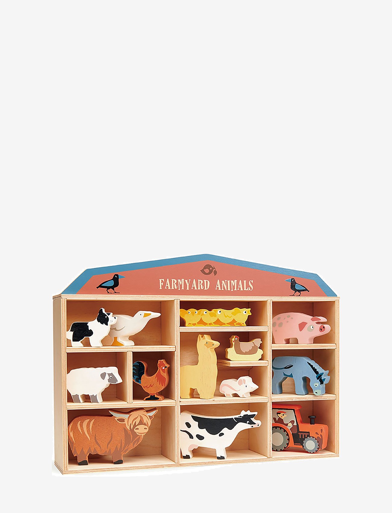 Tender Leaf - Display Shelf with 13 Wooden Animals - Farmyard - lekset - multi - 1
