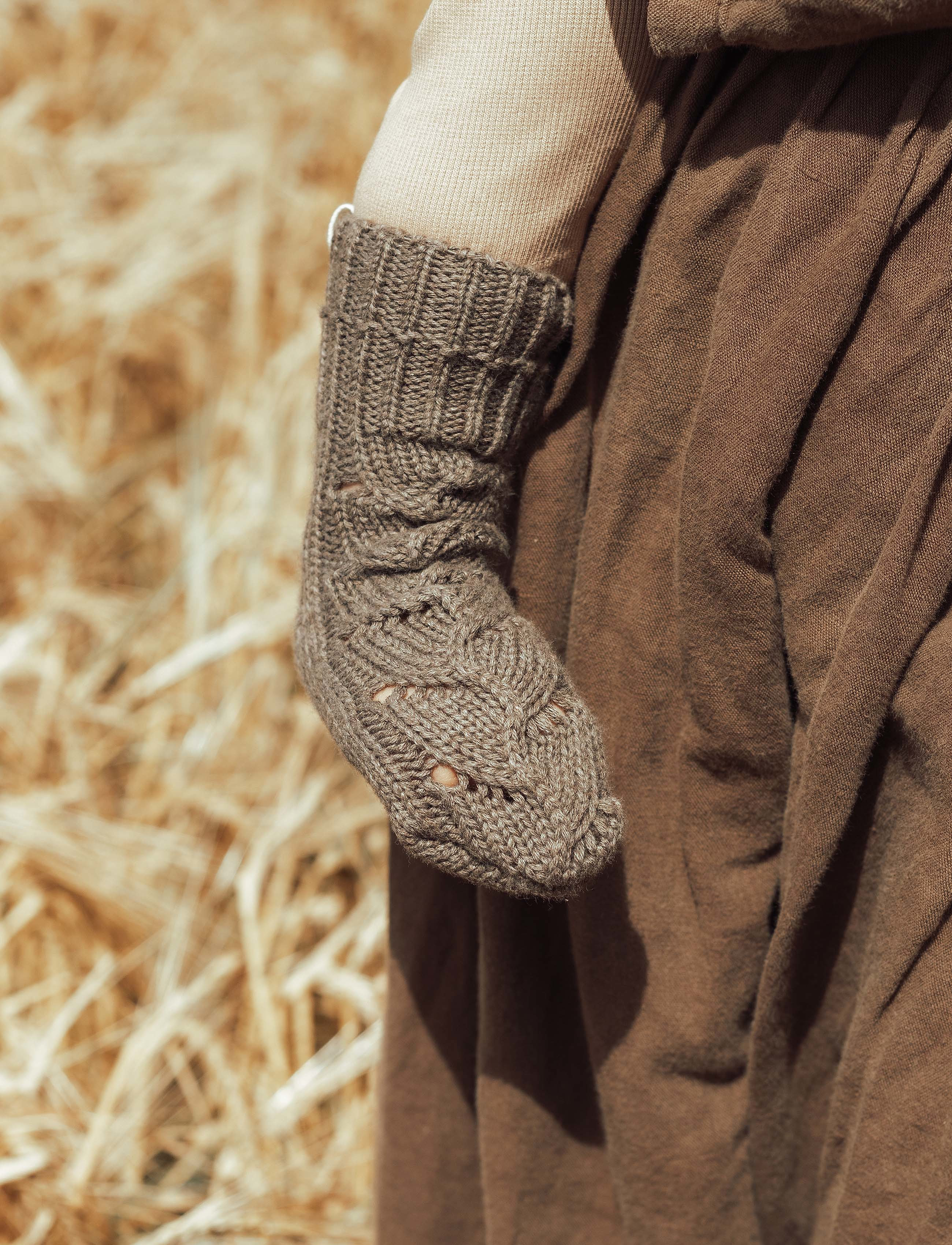 That's Mine Ardette Knitted Pointelle Socks 17-18, Kinder, Gestrickte Pointelle Socken, Braun, Gr.17-18