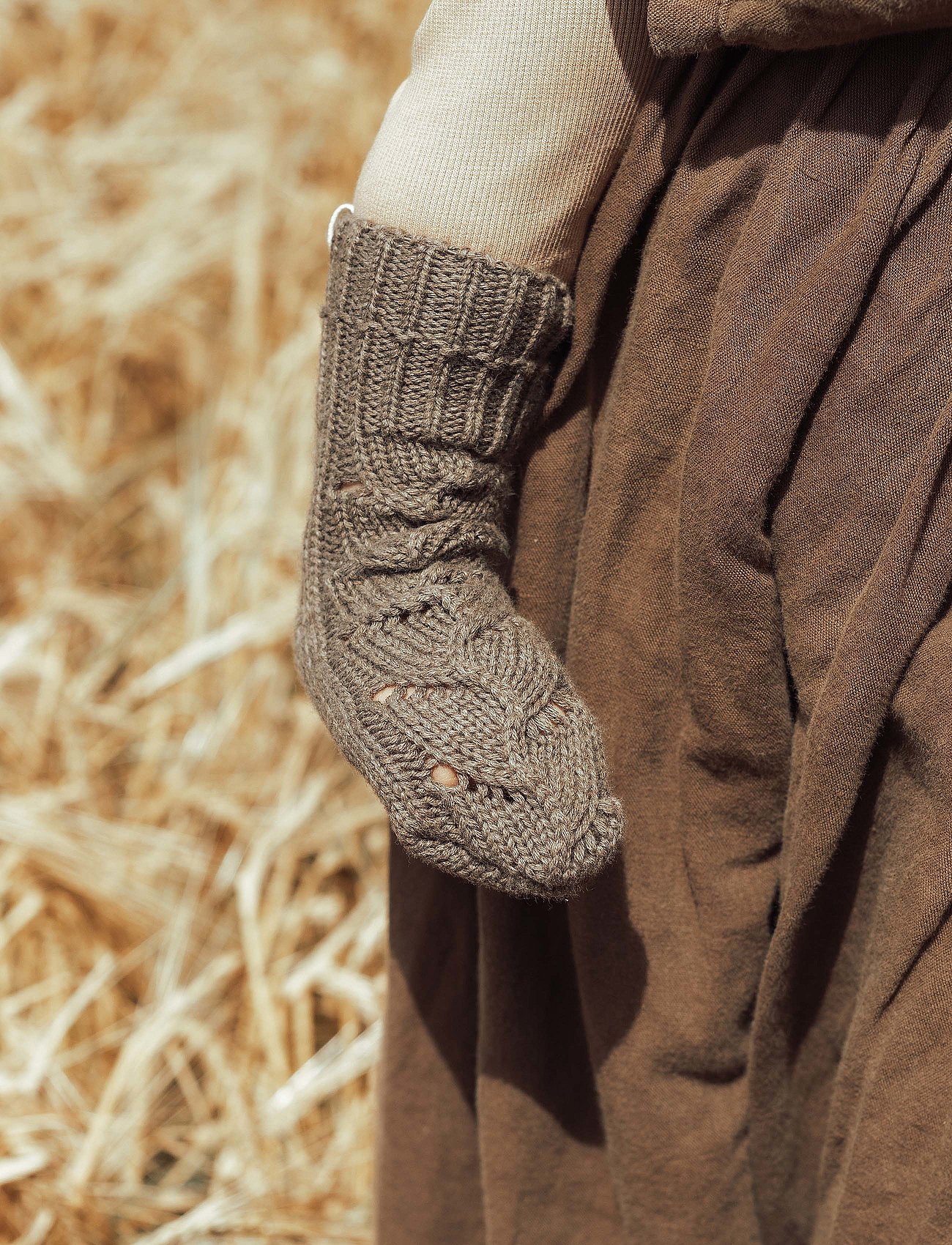 Ardette Knitted pointelle Socks 19-21 - EARTH BROWN MELANGE