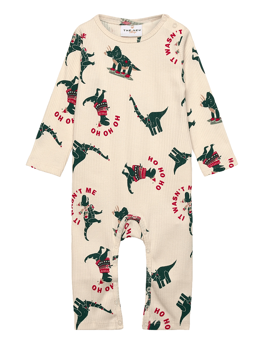 THE NEW SIBLINGS - TNSBHoliday L_S Rib Jumpsuit - gardenia dino aop - 0