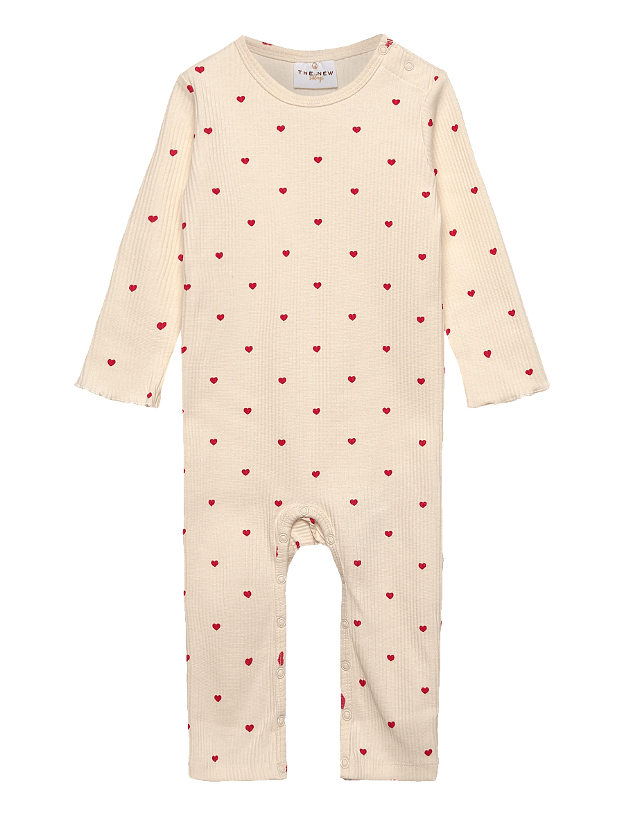 THE NEW SIBLINGS - TNSBHoliday L_S Heart Rib Jumpsuit - pikkade varrukatega - gardenia aop - 0
