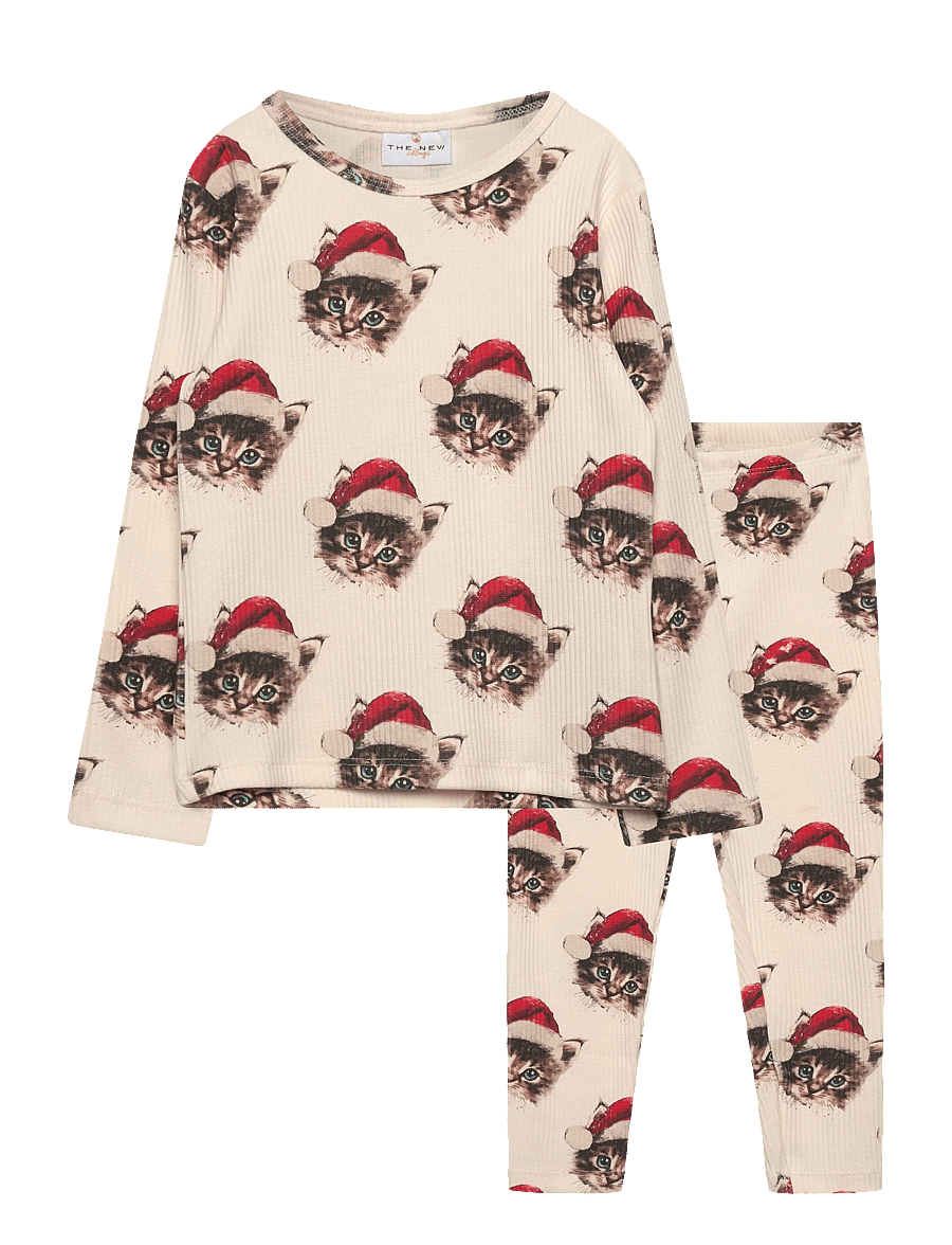 THE NEW SIBLINGS - TNSTHoliday Rib Night Set - gardenia cat aop - 0
