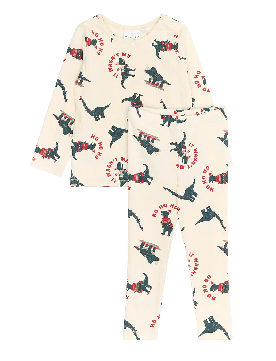 THE NEW SIBLINGS - TNSTHoliday Rib Night Set - gardenia dino aop - 1
