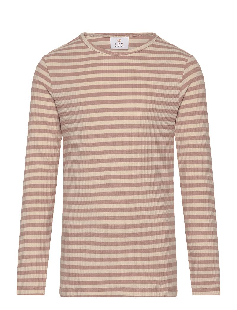 The New - TNMoore Uni L_S Rib Tee - long-sleeved t-shirts - adobe rose striped - 0
