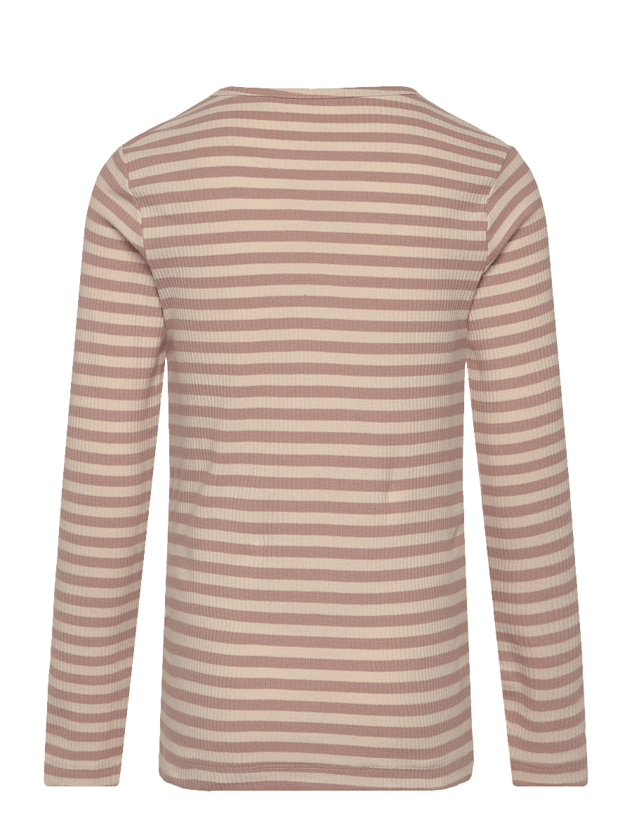 The New - TNMoore Uni L_S Rib Tee - langerma bolir - adobe rose striped - 1