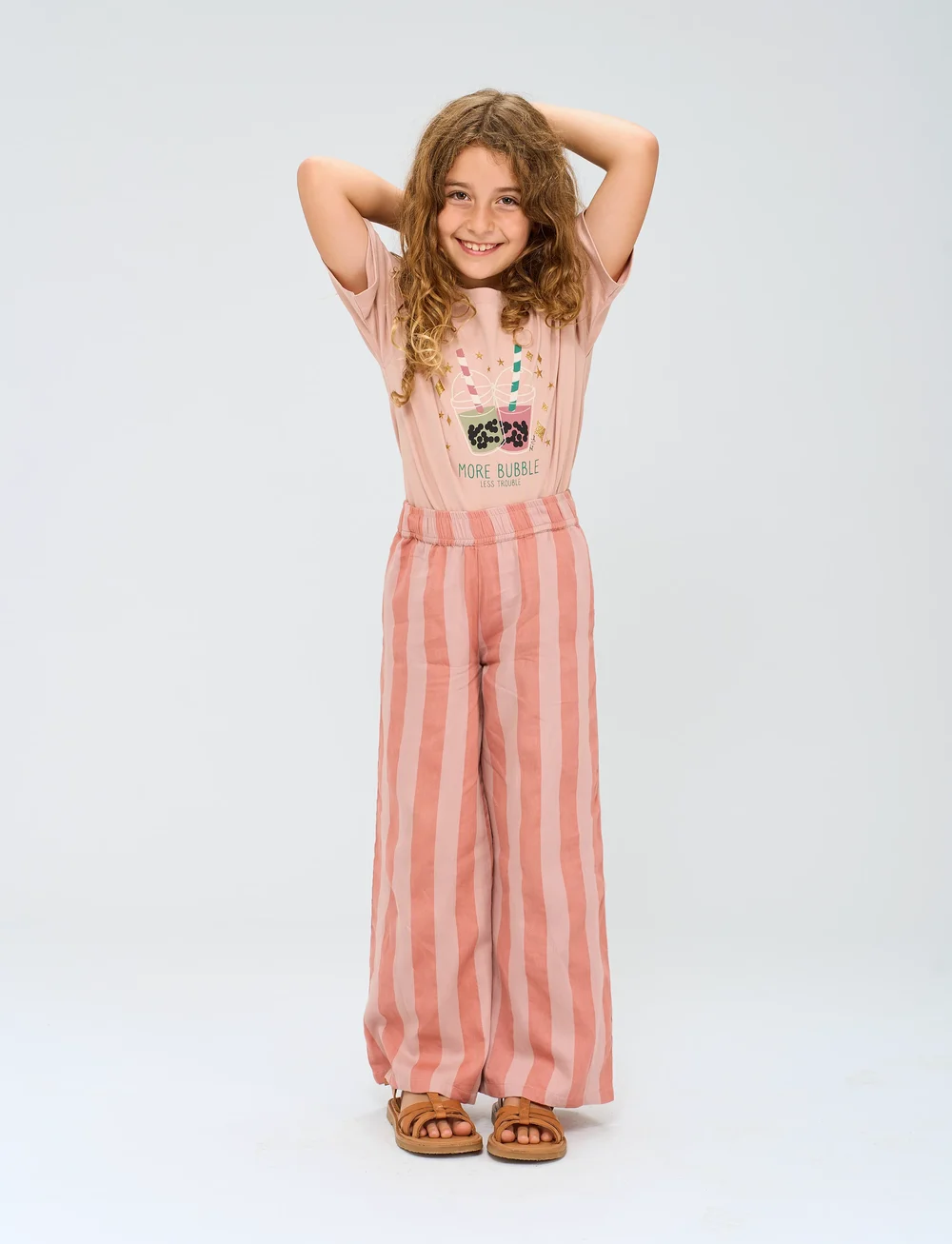 The New - TNOfelia Wide Pants - mjukisbyxor - old rose striped - 2