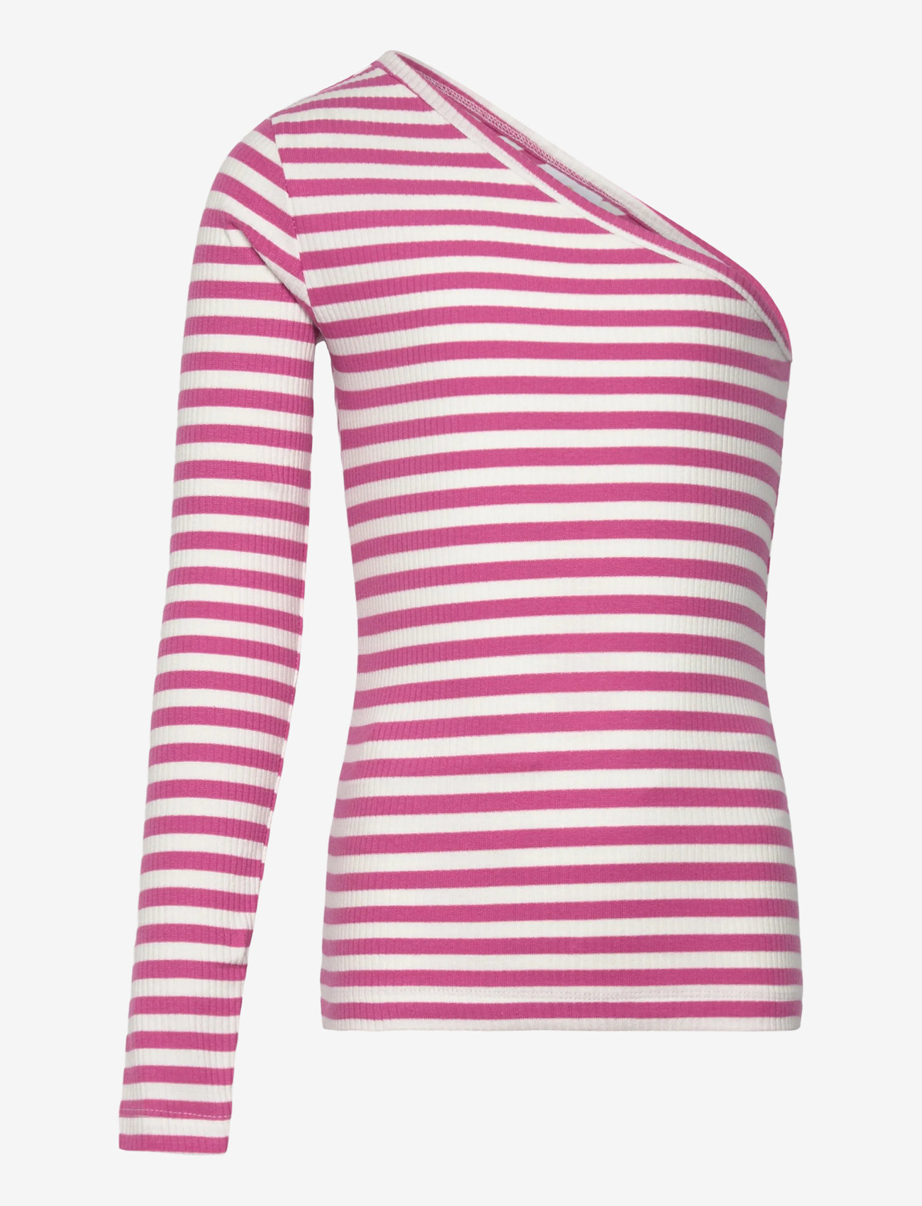 The New - TNMoore One Shoulder Rib Tee - long-sleeved t-shirts - ibis rose striped - 1