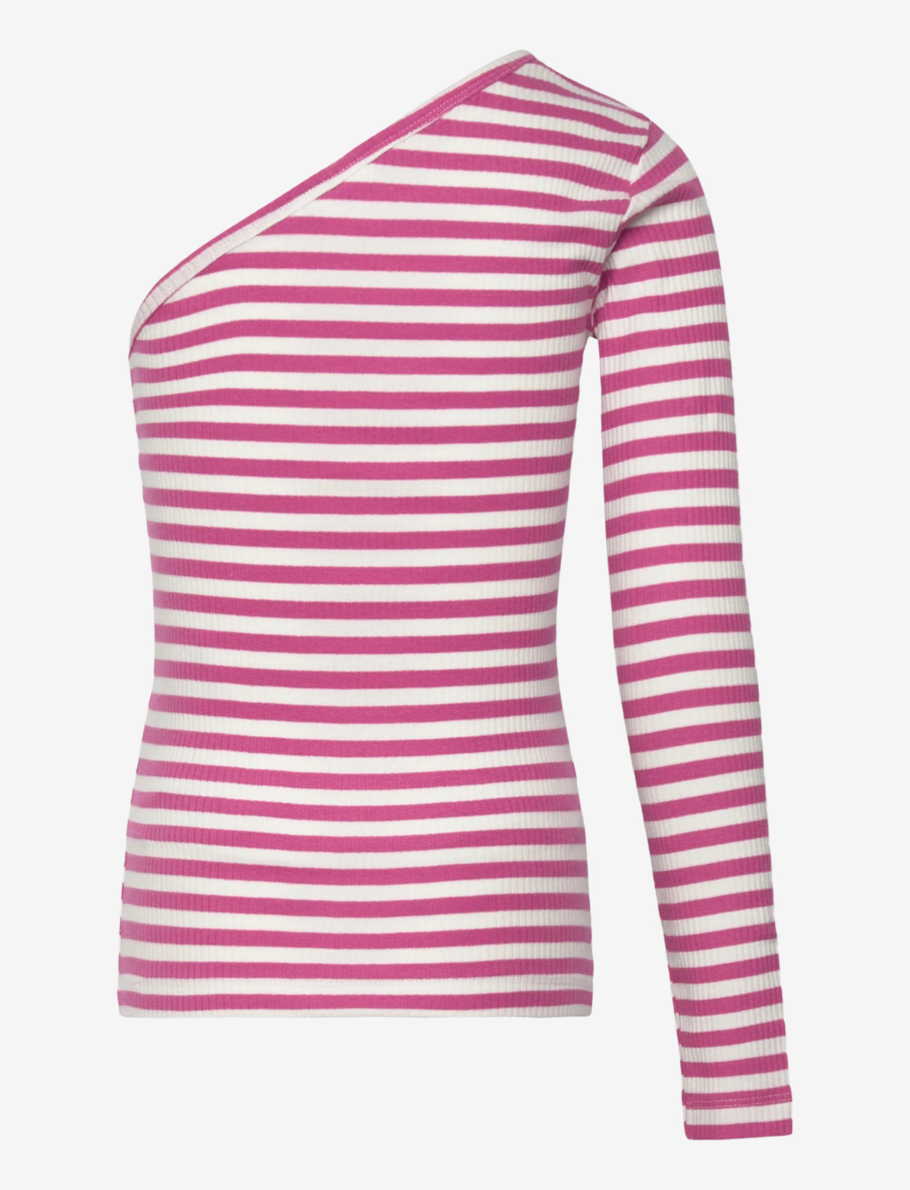 The New - TNMoore One Shoulder Rib Tee - long-sleeved t-shirts - ibis rose striped - 2