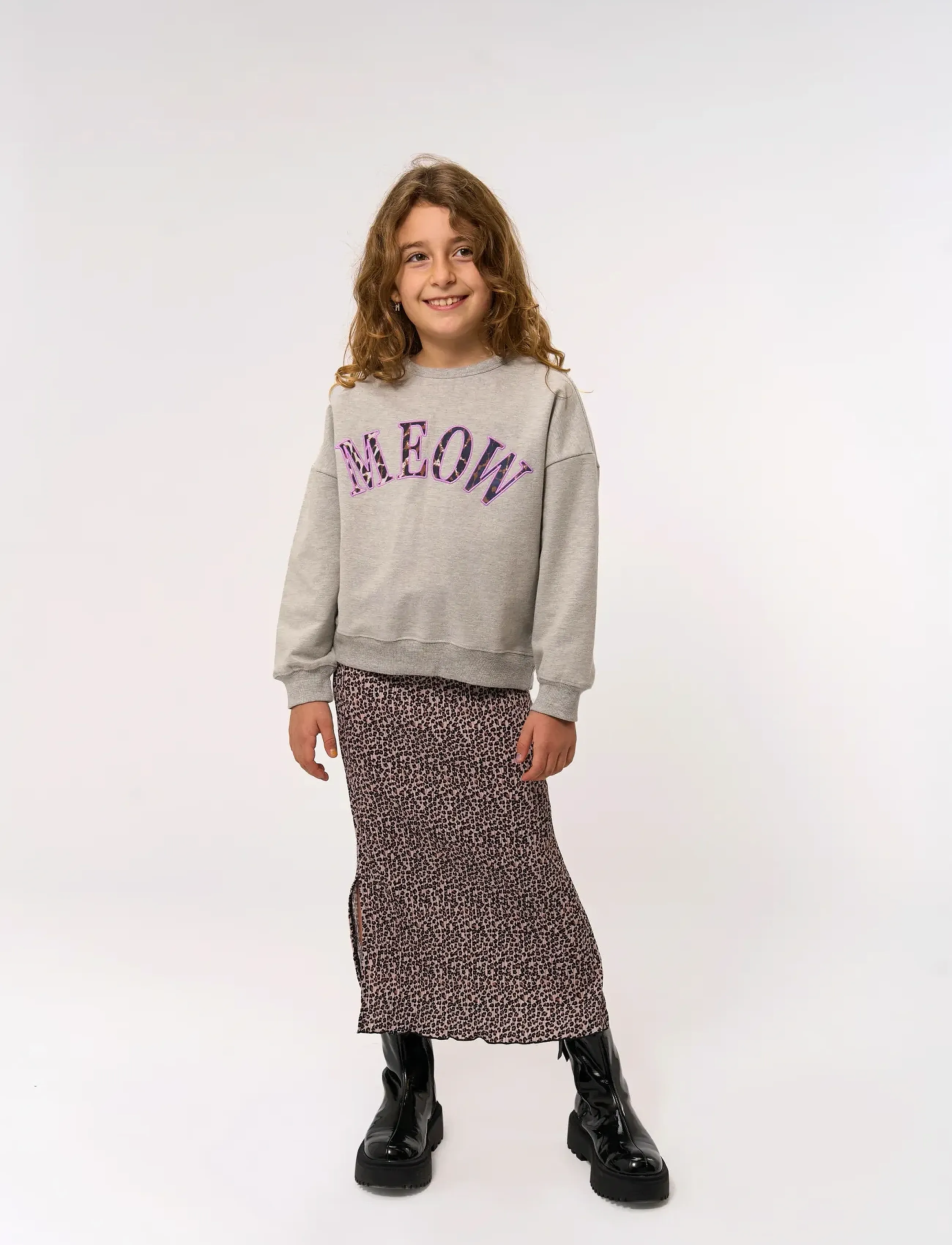 The New Tnpolina Os Sweatshirt, Børn, Grafisk Sweatshirt, Grå, Str: 122/128