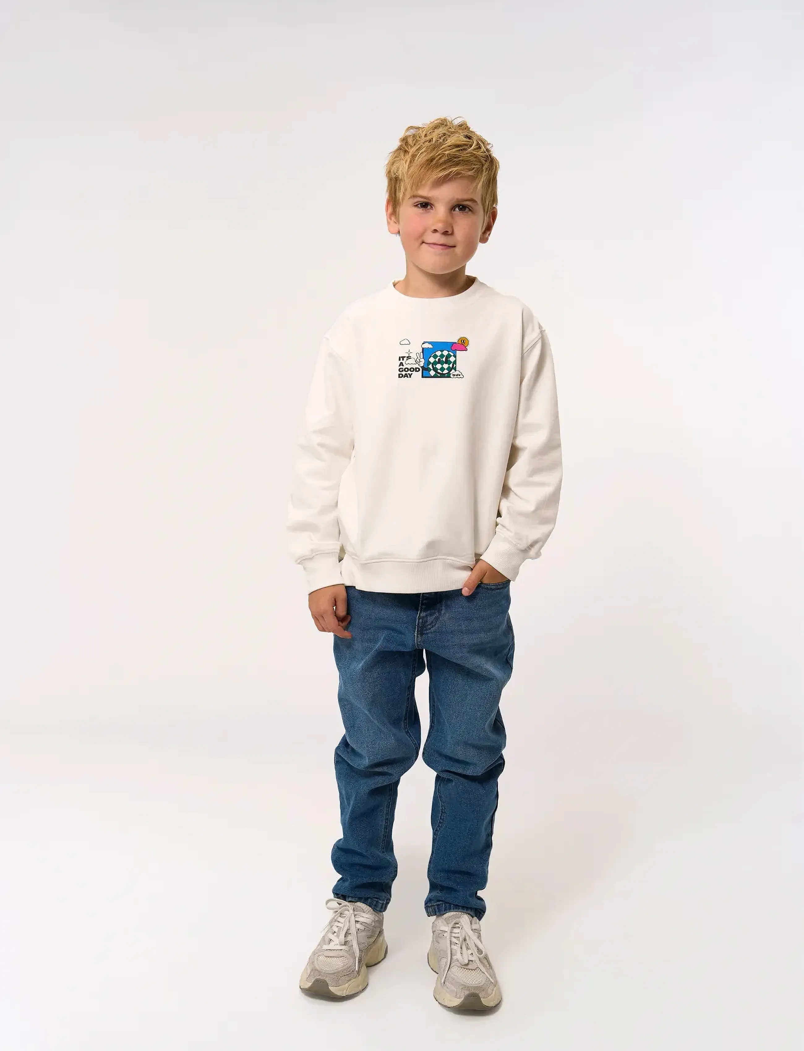 The New Tnphillip Sweatshirt, 98/104, White, Sweatshirts & Hættetrøjer > Sweatshirts, Børn