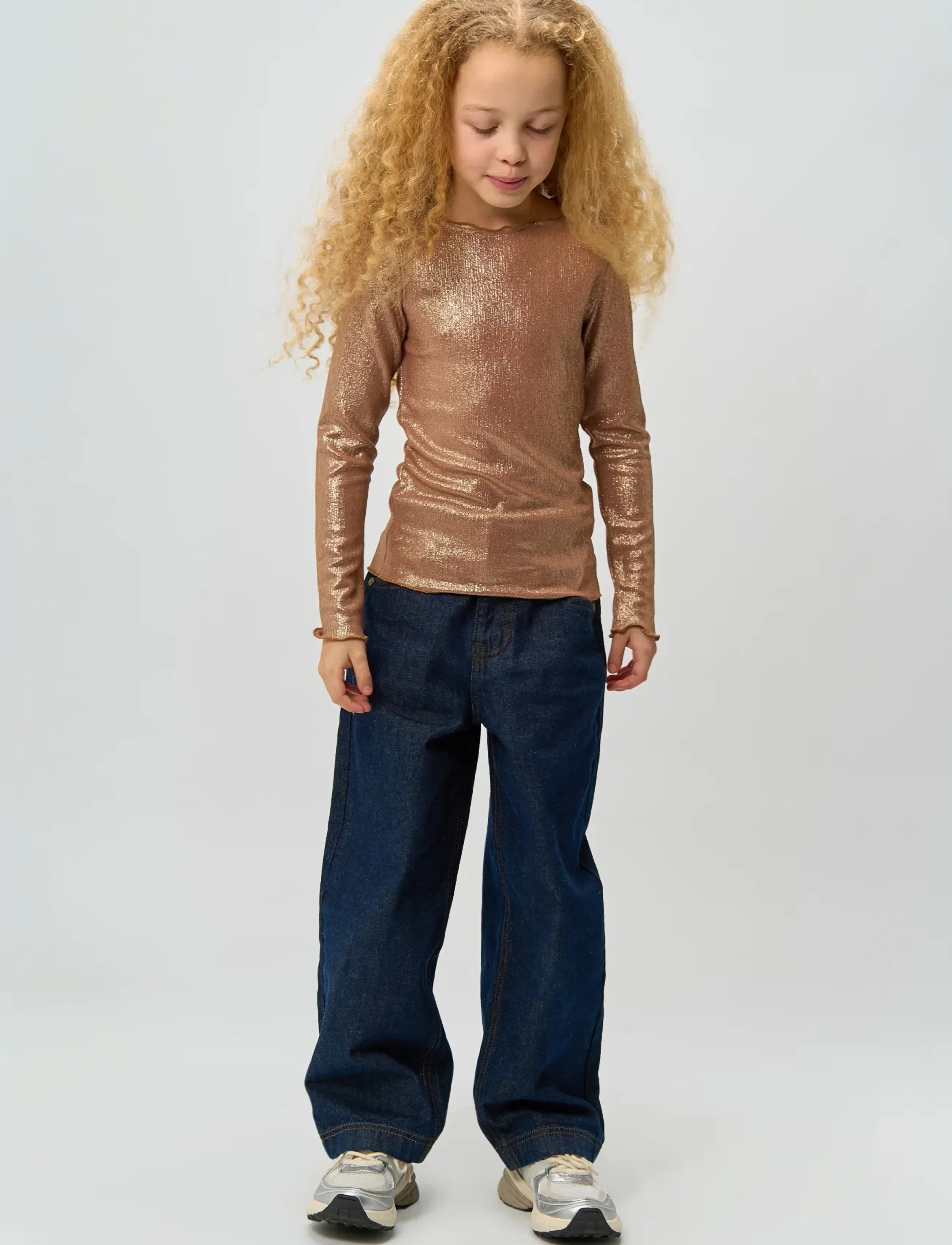 The New Tnrosalind L_S Glitter Tee, 146/152, T-shirts, Beige - Long-sleeved Kinder