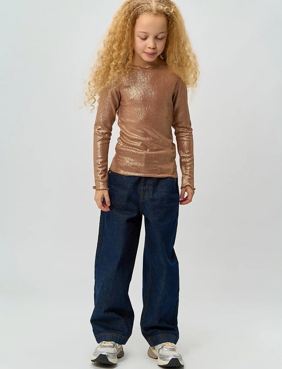 The New - TNRosalind L_S Glitter Tee - toppar & t-shirts - gold - 0