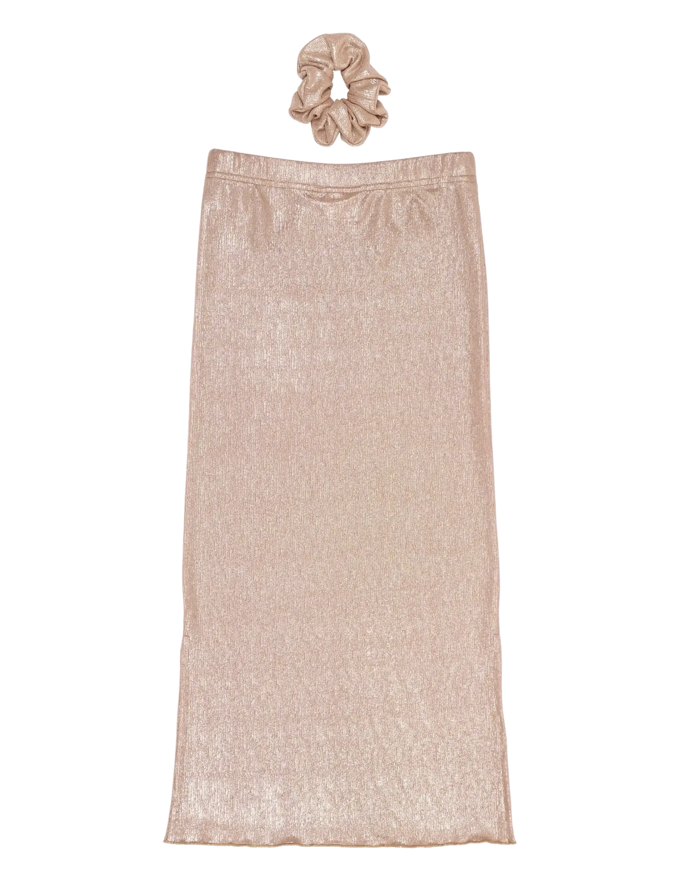 The New TNRosalind Long Glitter Skirt - Tøj - GOLD / beige