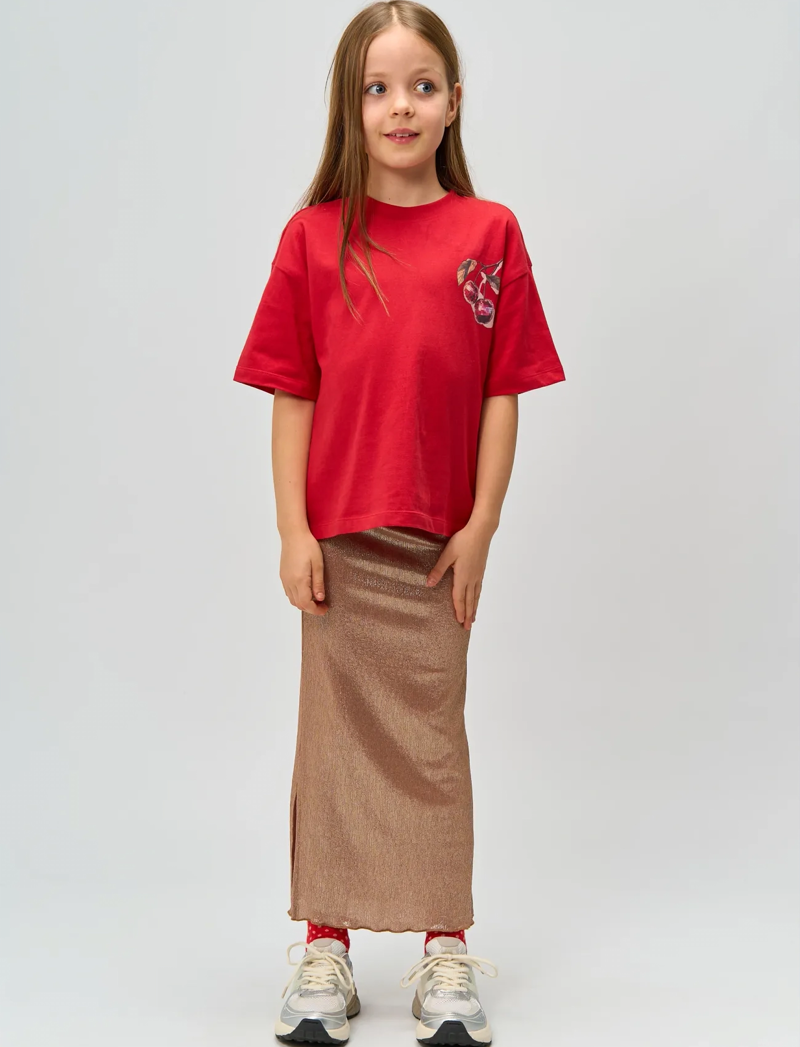 The New Tnrosalind Long Glitter Skirt, 158/164, Röcke, Beige - Maxi Kinder