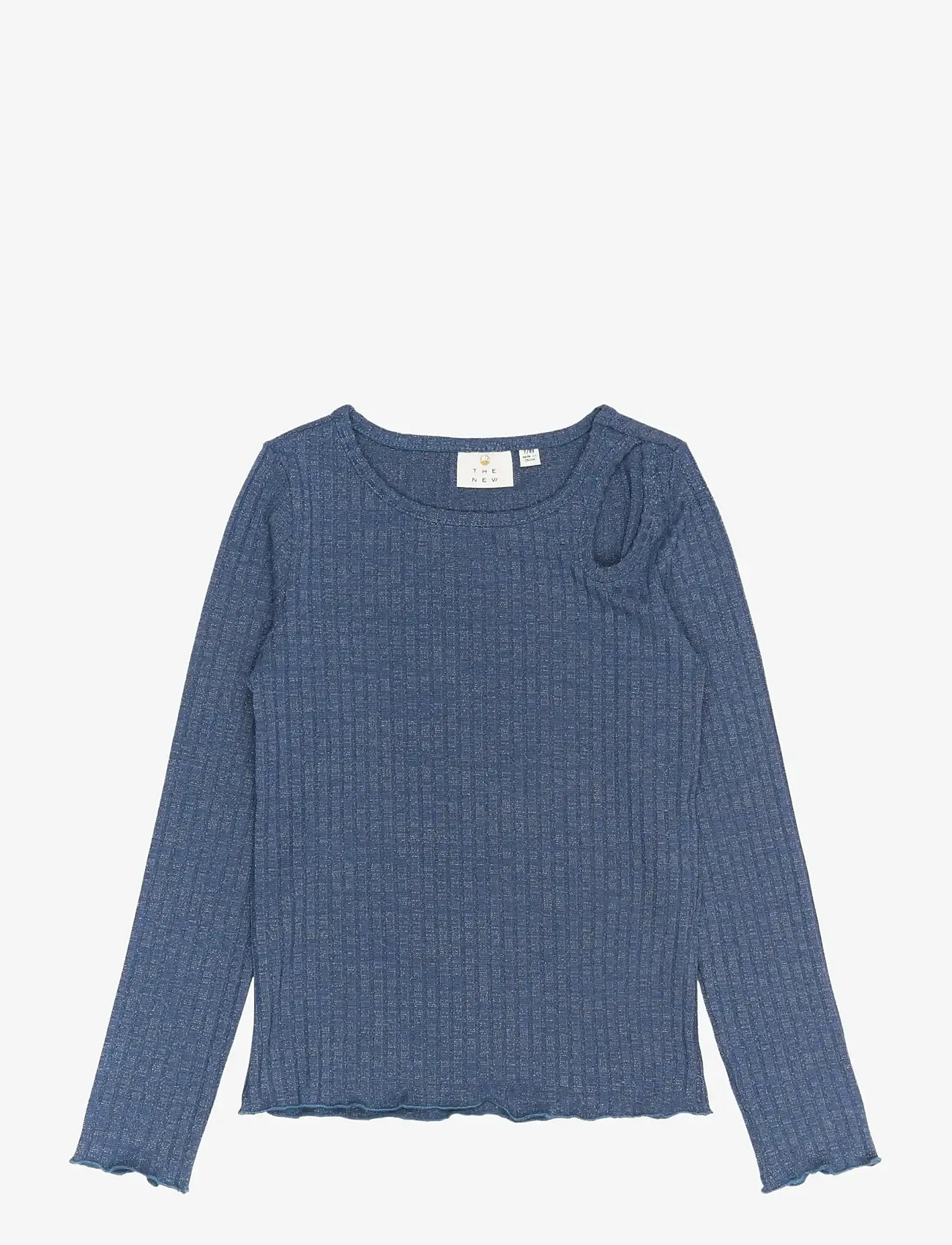 The New - TNRina L_S Glitter Rib Tee - långärmade t-shirts - navy blazer - 1