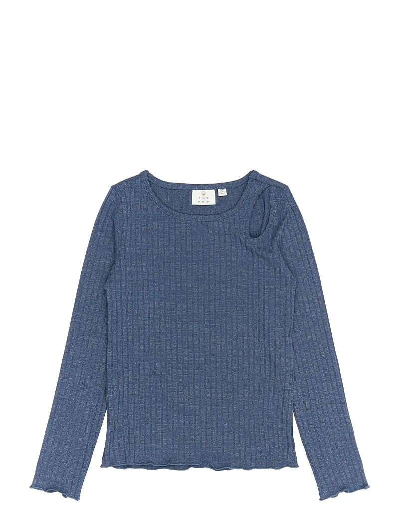 The New - TNRina L_S Glitter Rib Tee - långärmade t-shirts - navy blazer - 1