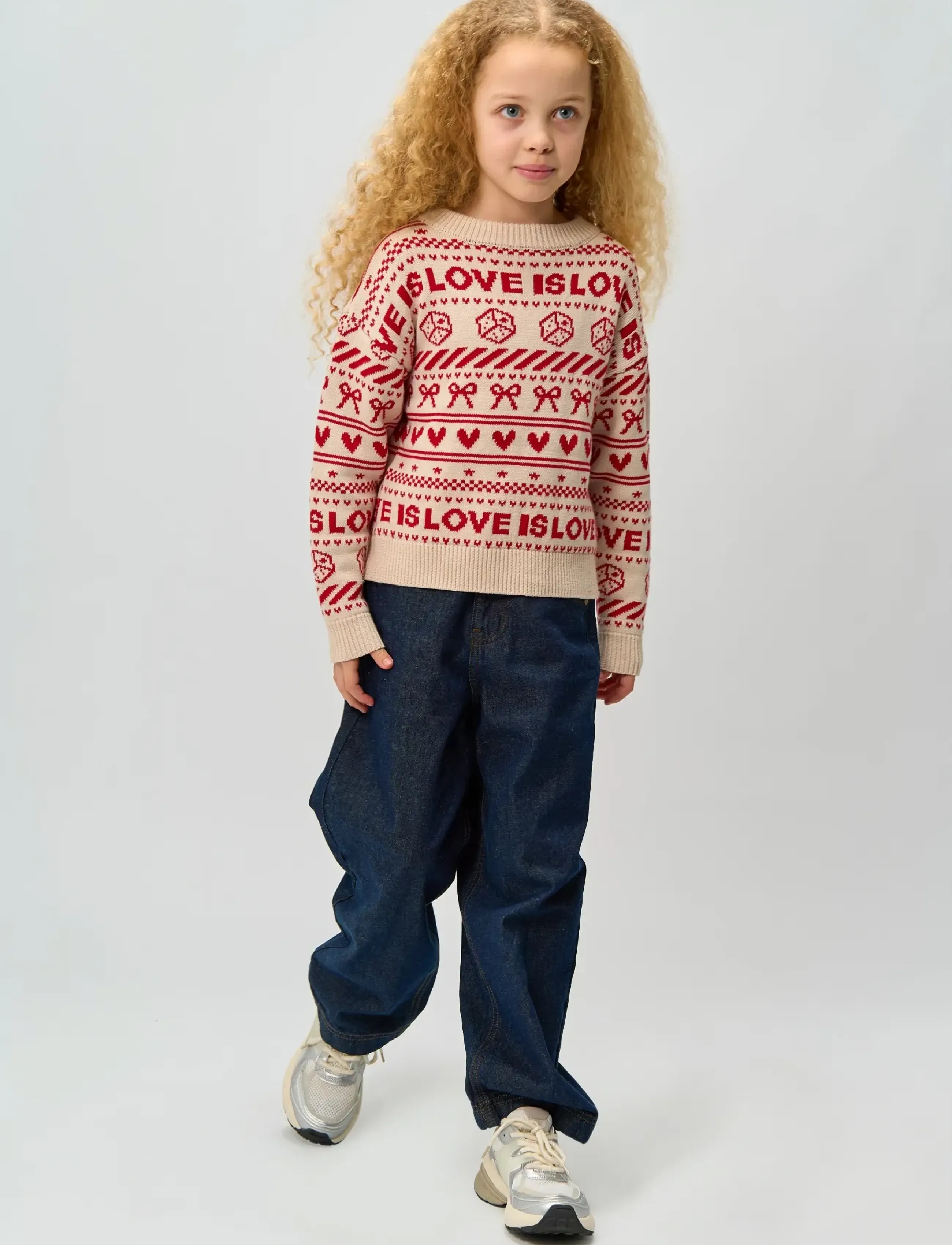 The New Tnraline Jacquard Pullover, 122/128, Cream, Strik > Pullovere, Børn
