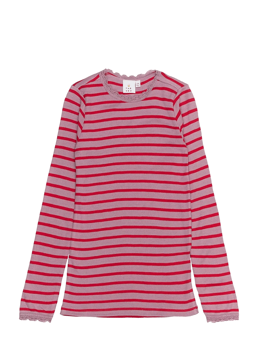 The New - TNRasmine L_S Rib Tee - mauve shadows striped - 0