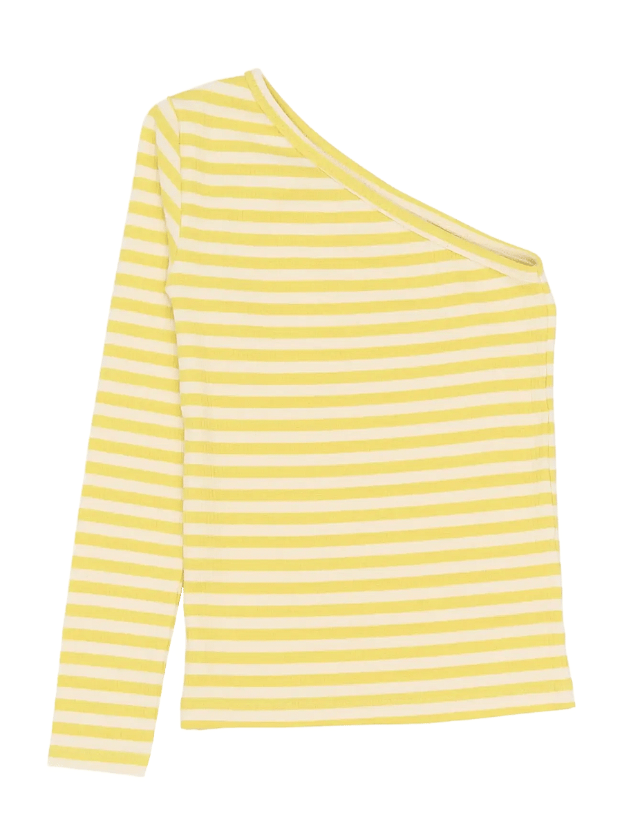 The New - TNMoore One Shoulder L_S Rib Tee - langärmelig - dusky citron striped - 1