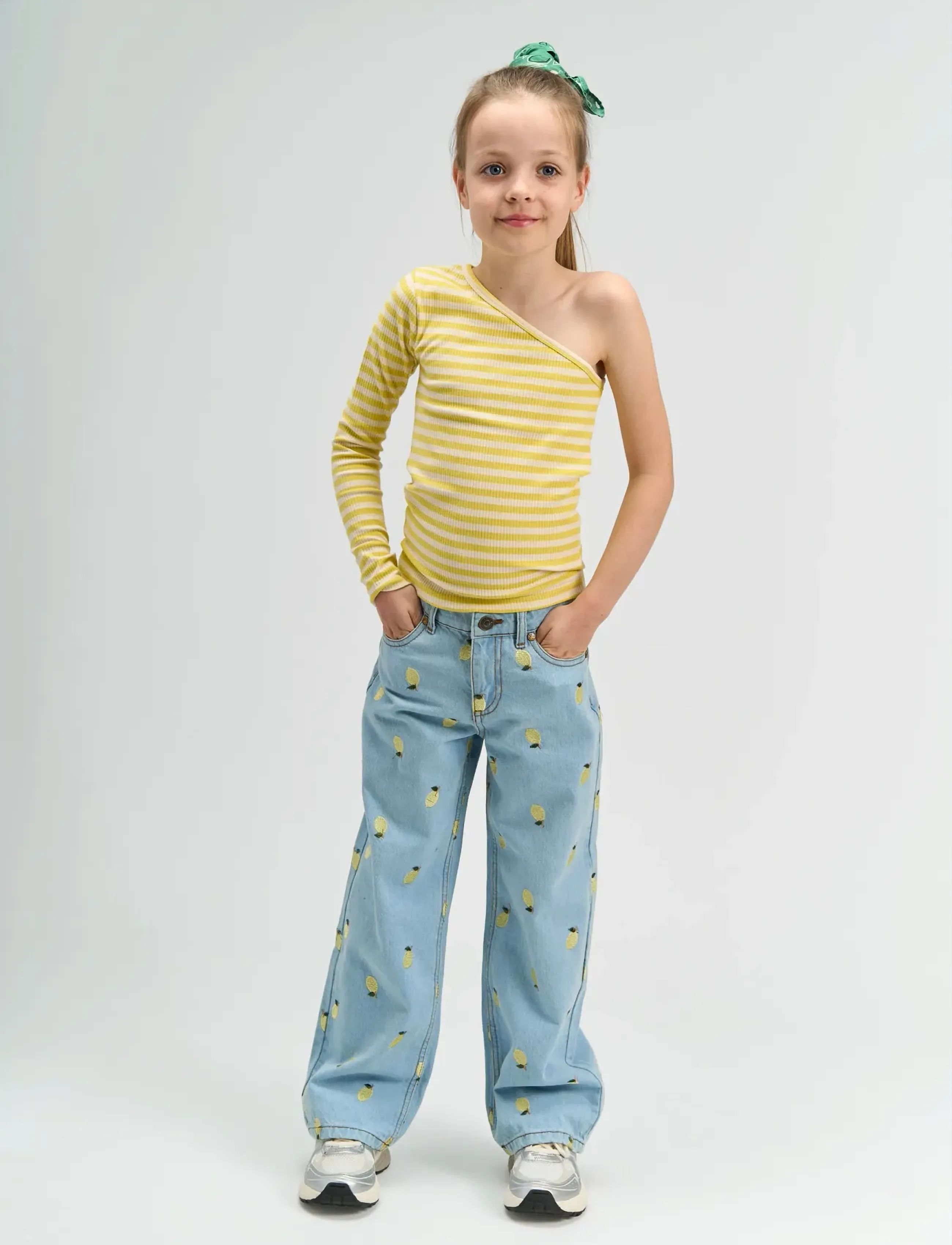 The New TNMoore One Shoulder L_S Rib Tee - Oberteile - DUSKY CITRON STRIPED / yellow