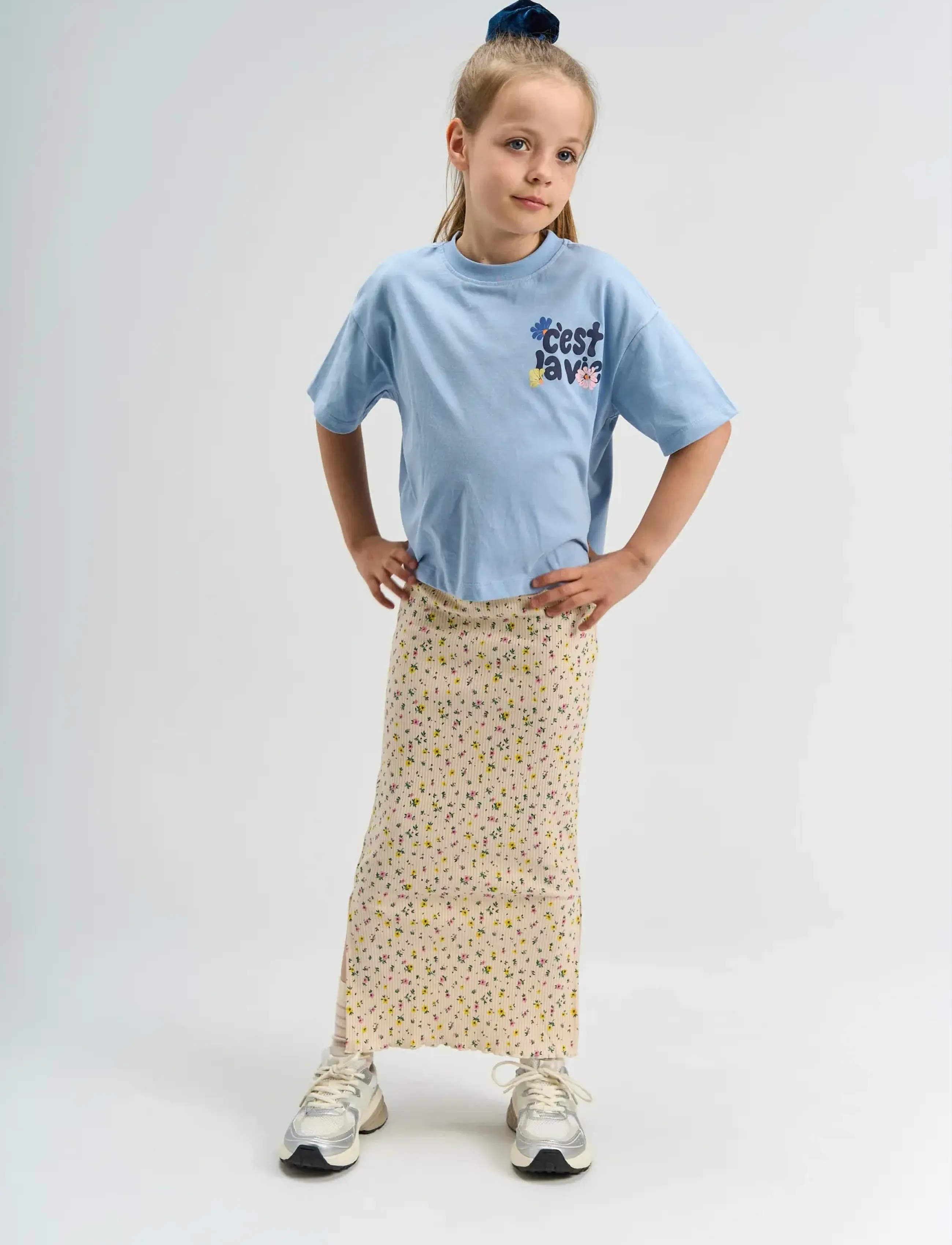The New TNSummer Long Rib Skirt - Maxi skirts - GARDENIA AOP / cream