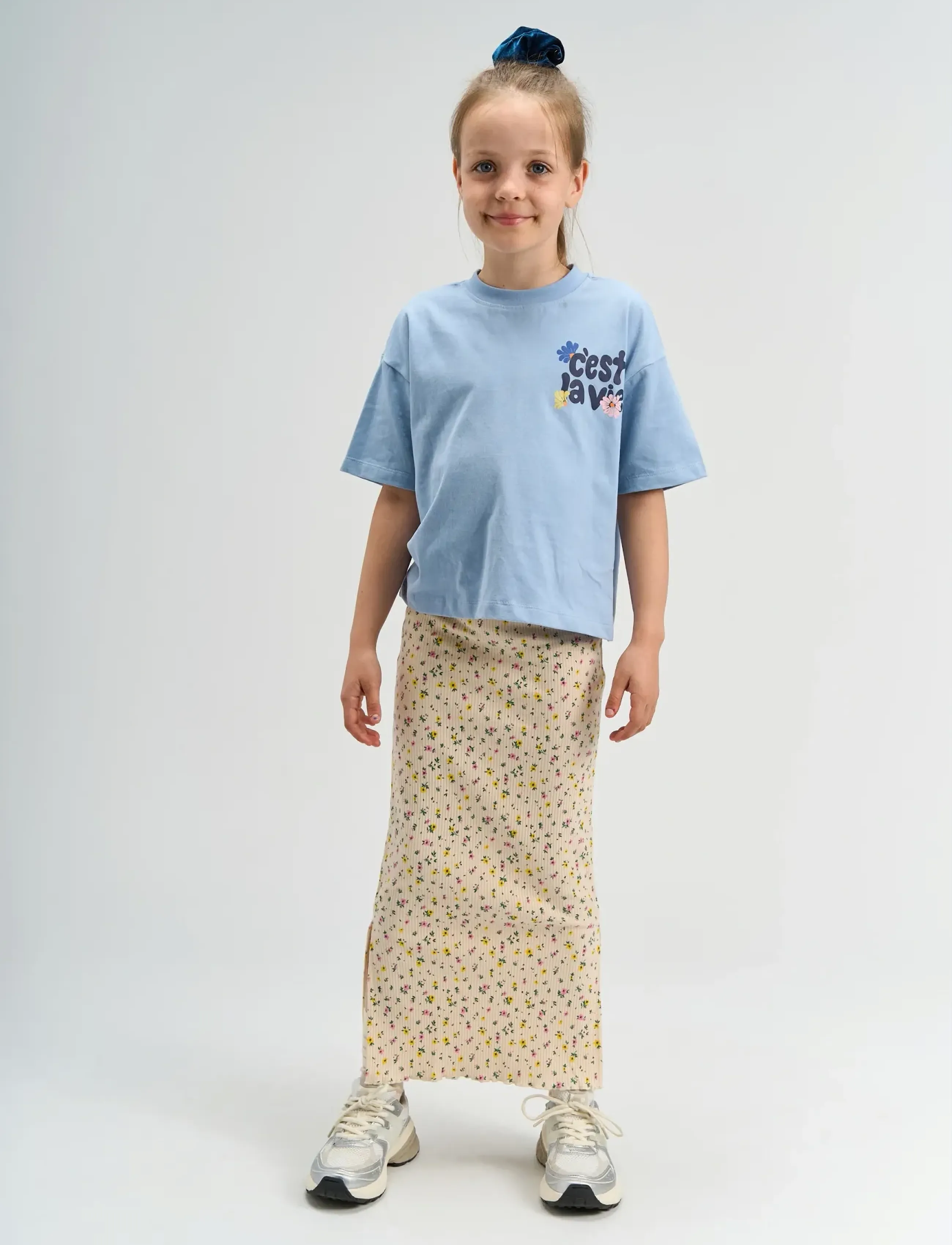 The New - TNSummer Long Rib Skirt - maxi skirt - gardenia aop - 4