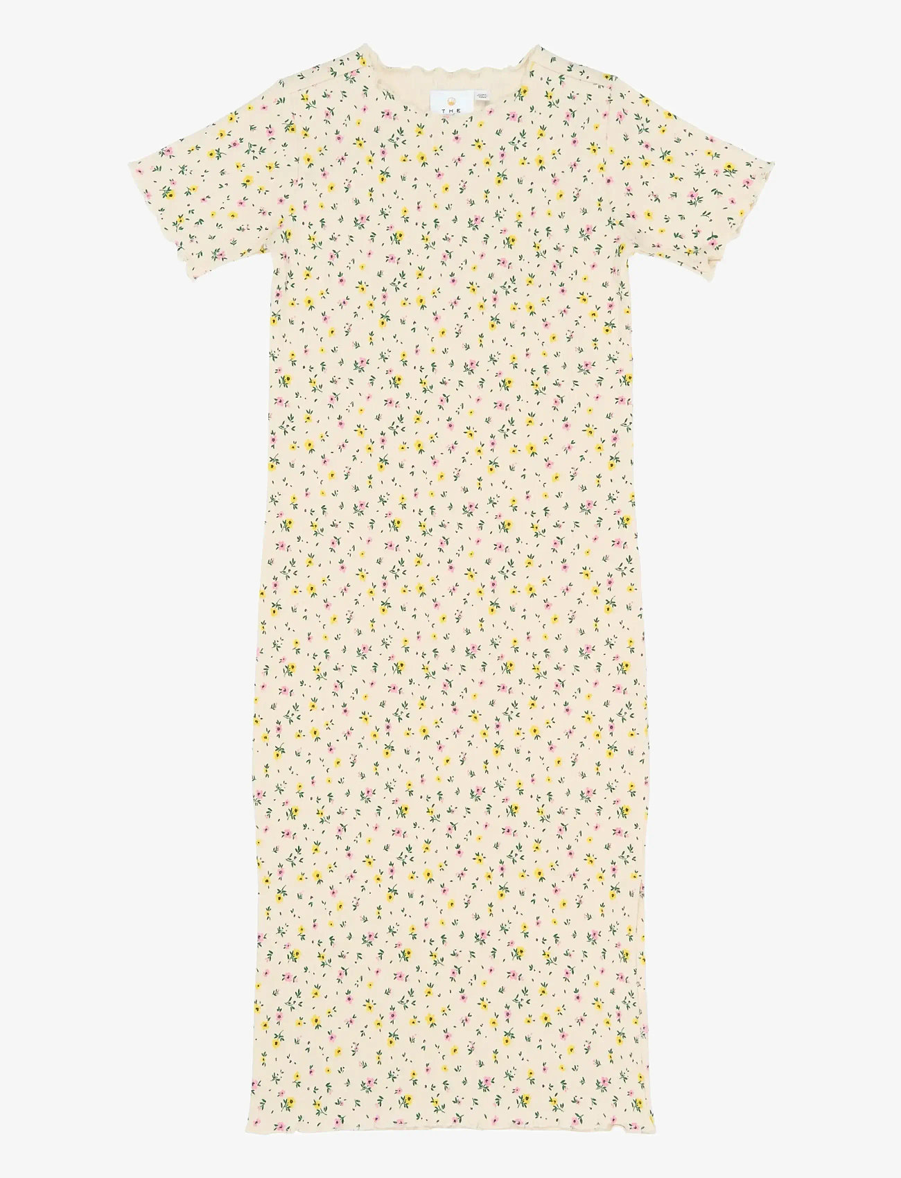 The New - TNSummer S_S Long Rib Dress - kurzärmelige freizeitkleider - gardenia aop - 1