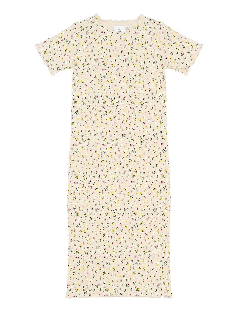 The New - TNSummer S_S Long Rib Dress - kurzärmelige freizeitkleider - gardenia aop - 1